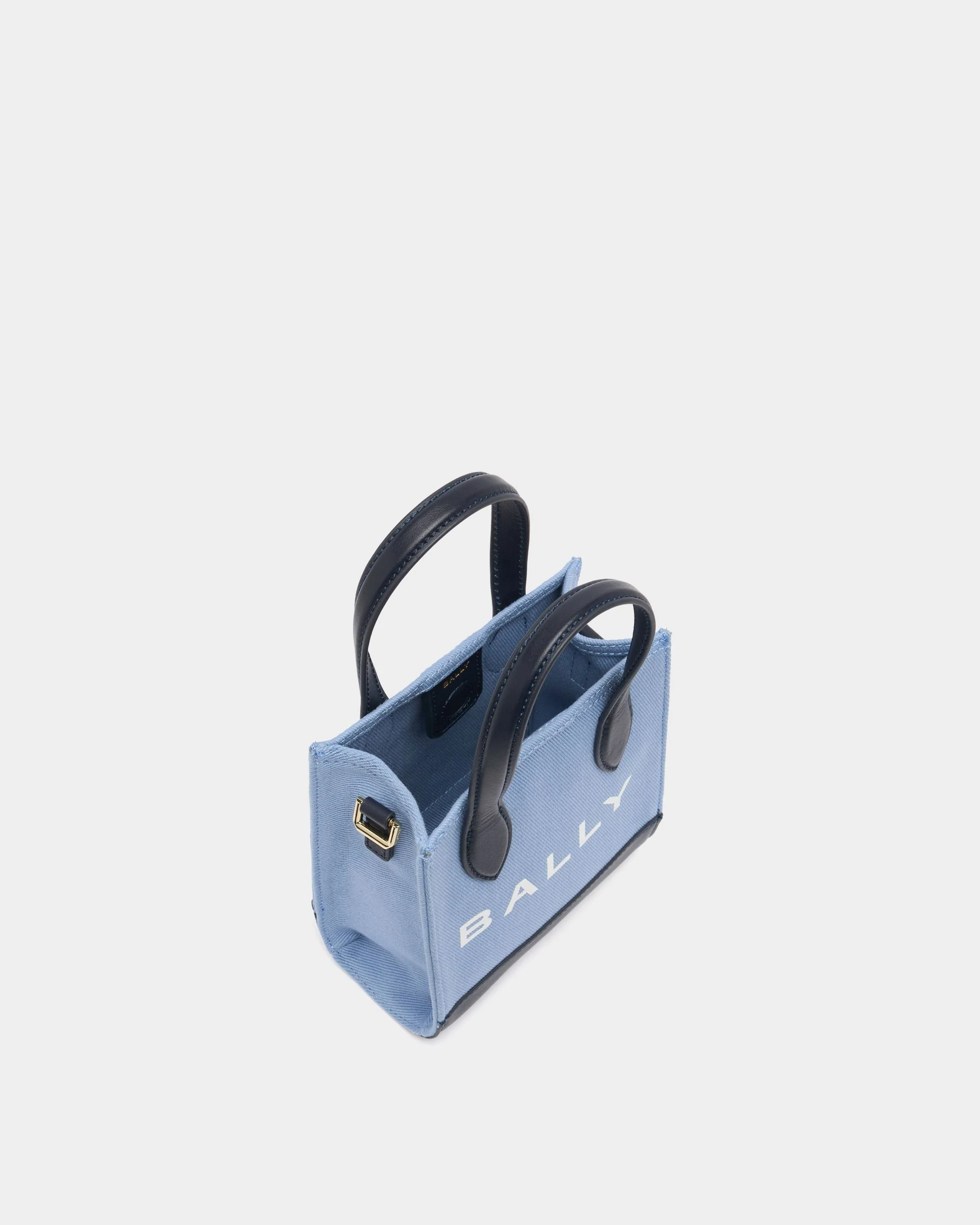 Small Tote Bag In Blue Canvas and Leather - Image 4