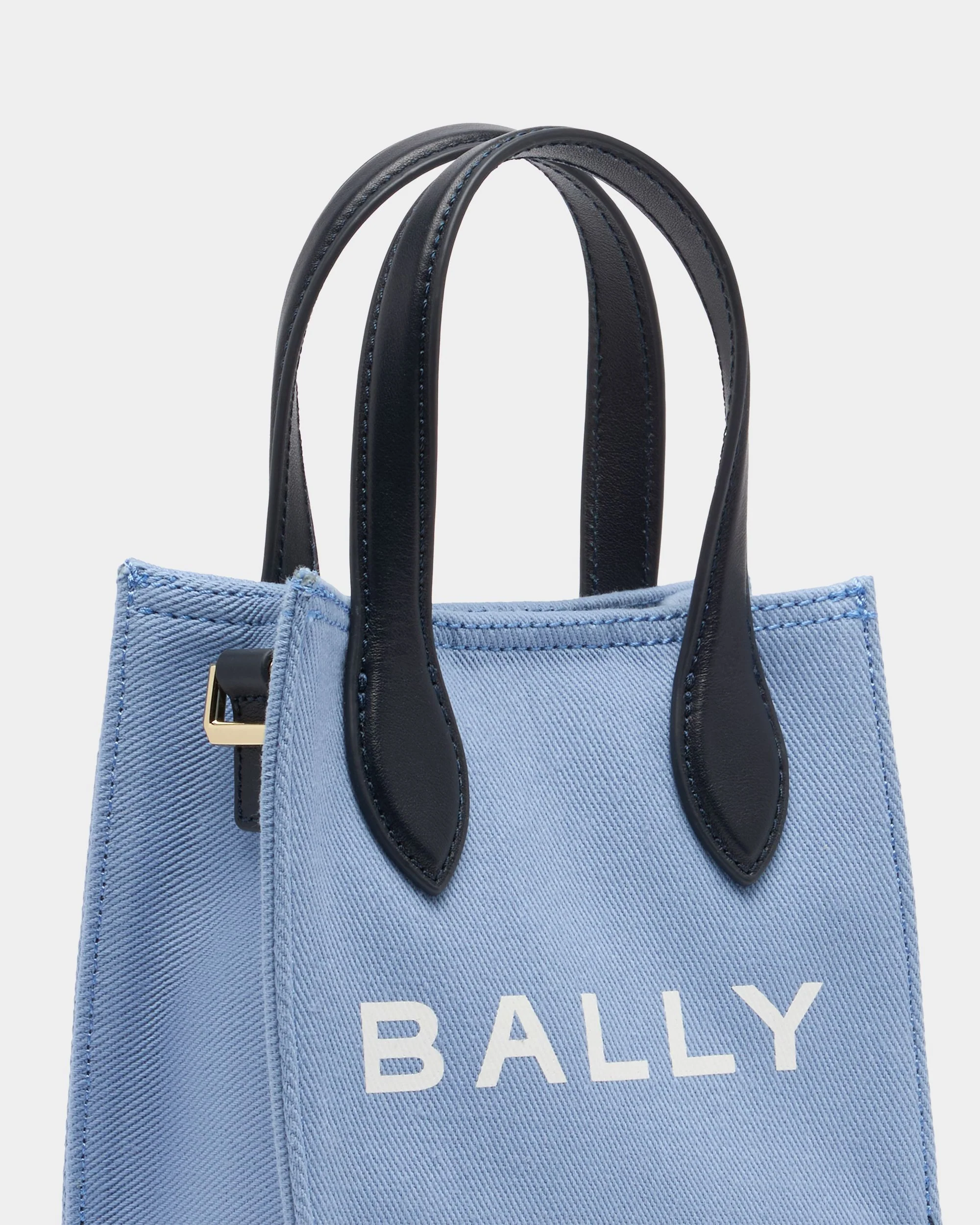 Small Tote Bag In Blue Canvas and Leather - Image 5