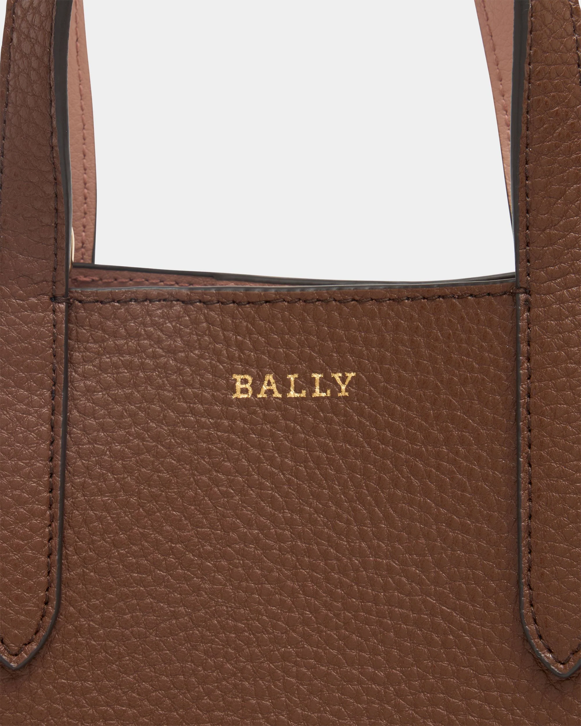 Small Tote Bag in Brown Grained Leather - Image 6