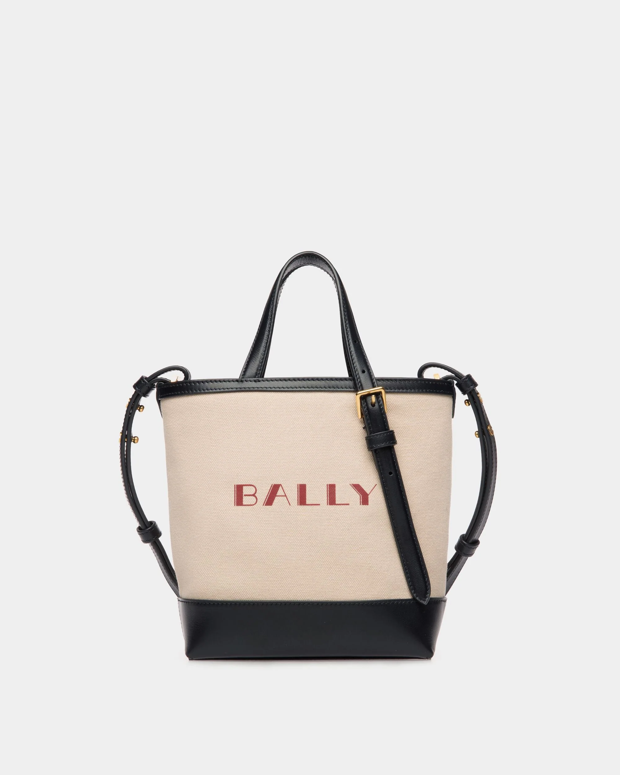 Summer Capsule Small Tote Bag In Natural And Navy Blue Canvas And Leather