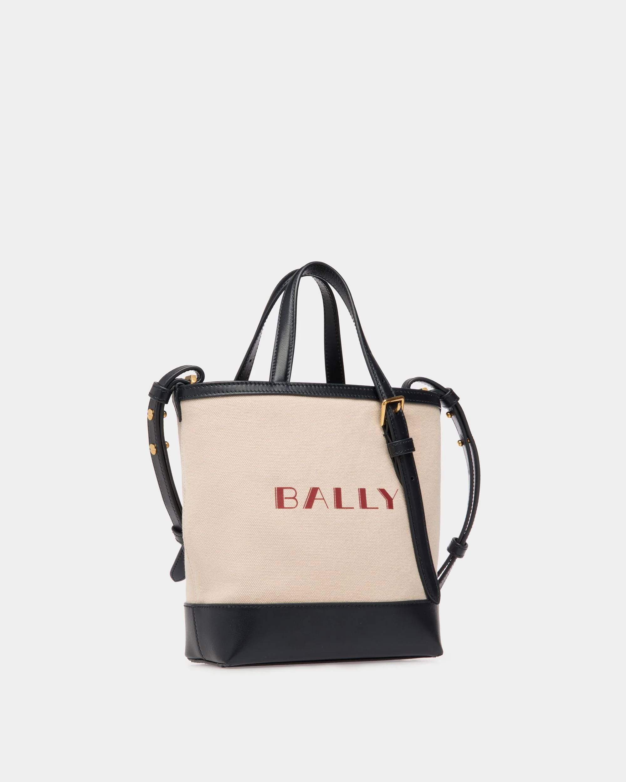 Summer Capsule Small Tote Bag In Natural And Navy Blue Canvas And Leather - Image 3