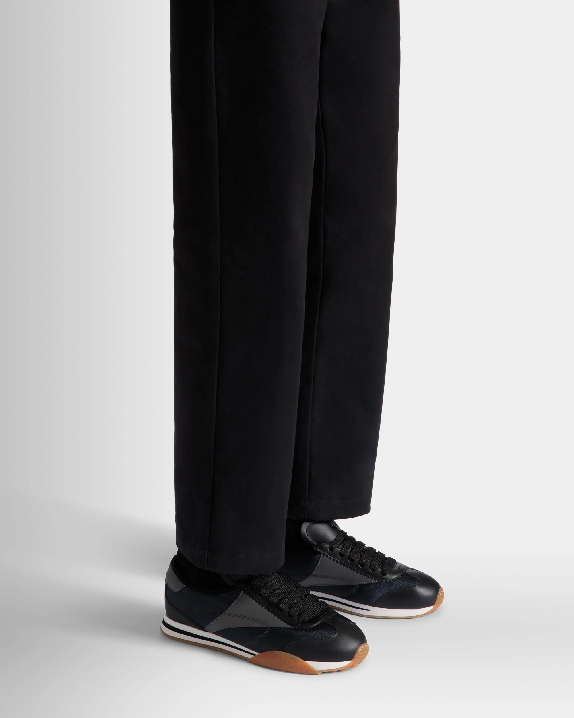 Sussex Sneaker In Black And Navy Blue Leather And Fabric - Image 2