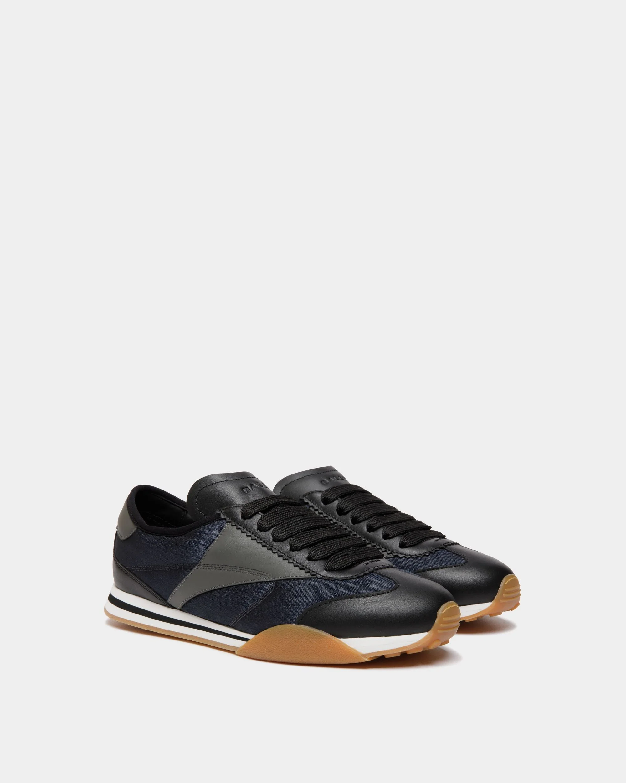 Sussex Sneaker In Black And Navy Blue Leather And Fabric - Image 3
