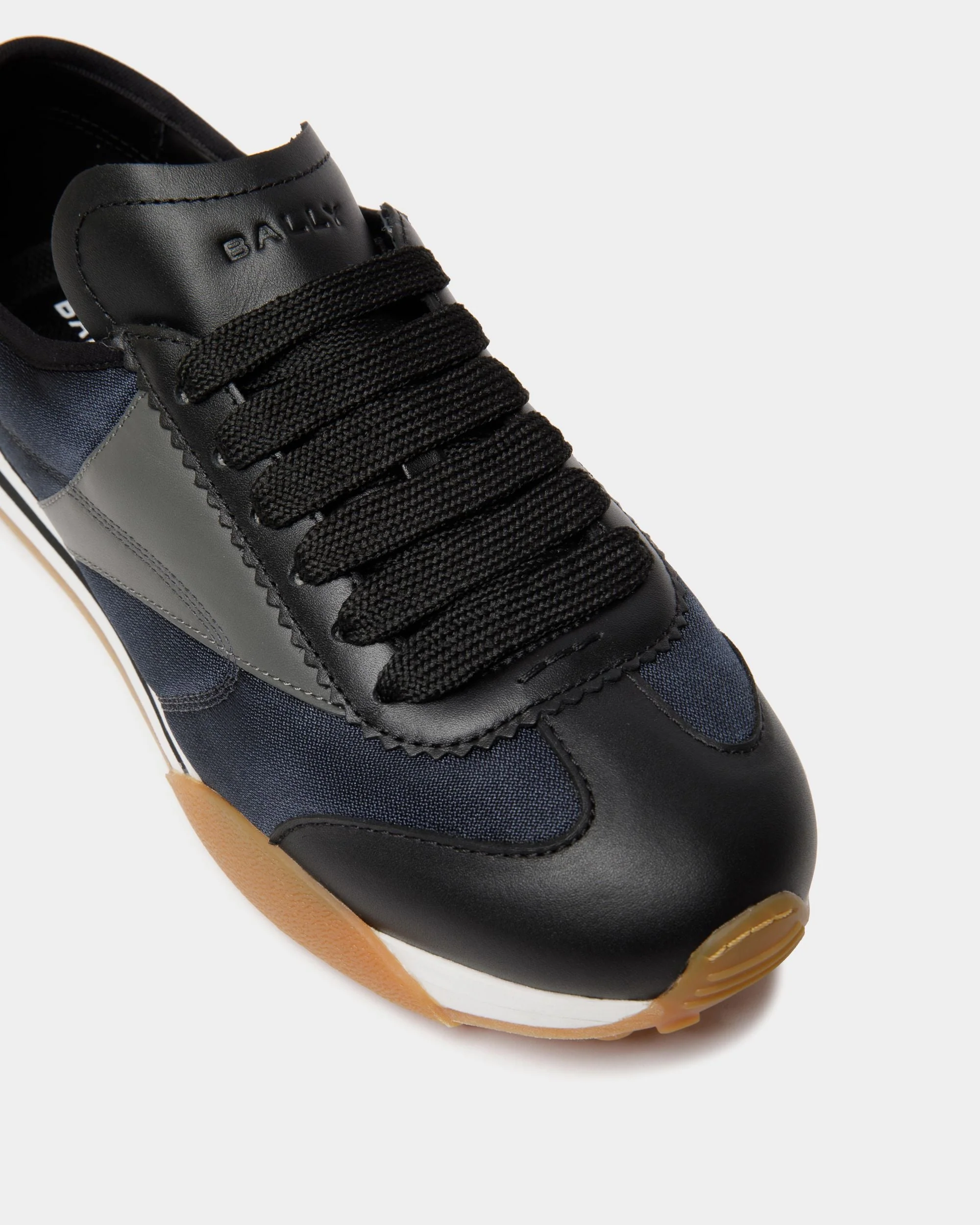 Sussex Sneaker In Black And Navy Blue Leather And Fabric - Image 5