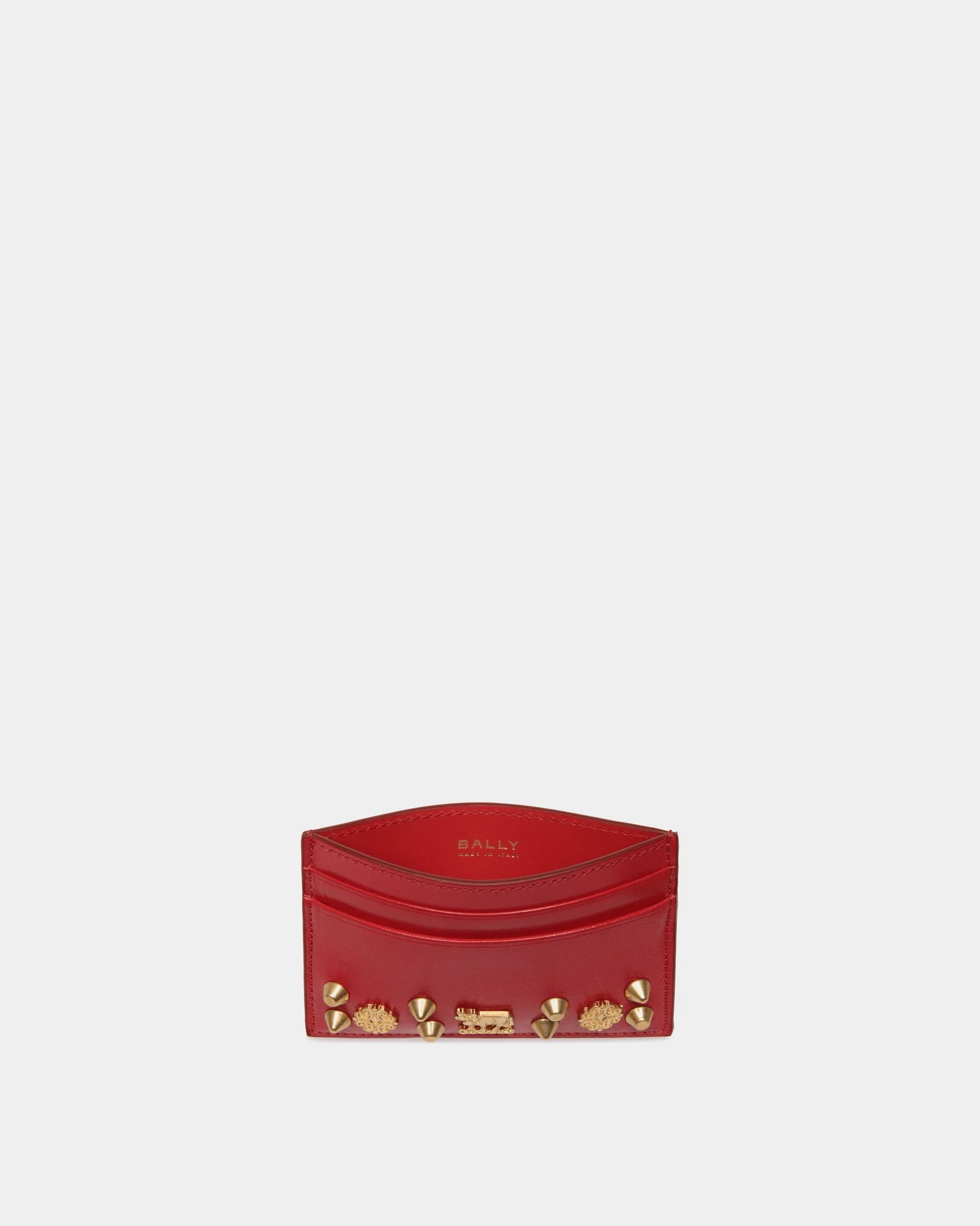Swissness Card Holder In Red Leather with Studs - Image 3