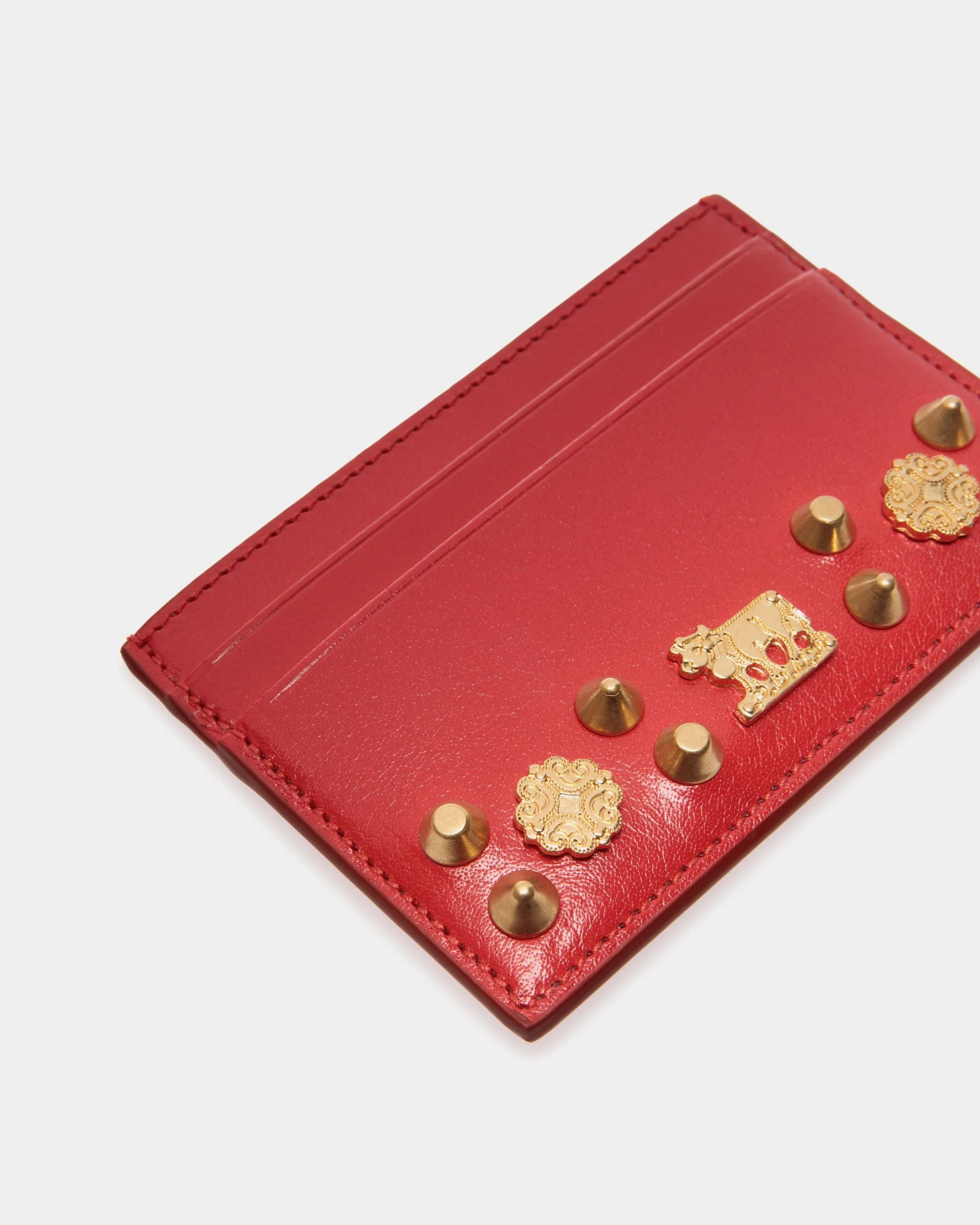 Swissness Card Holder In Red Leather with Studs - Image 4
