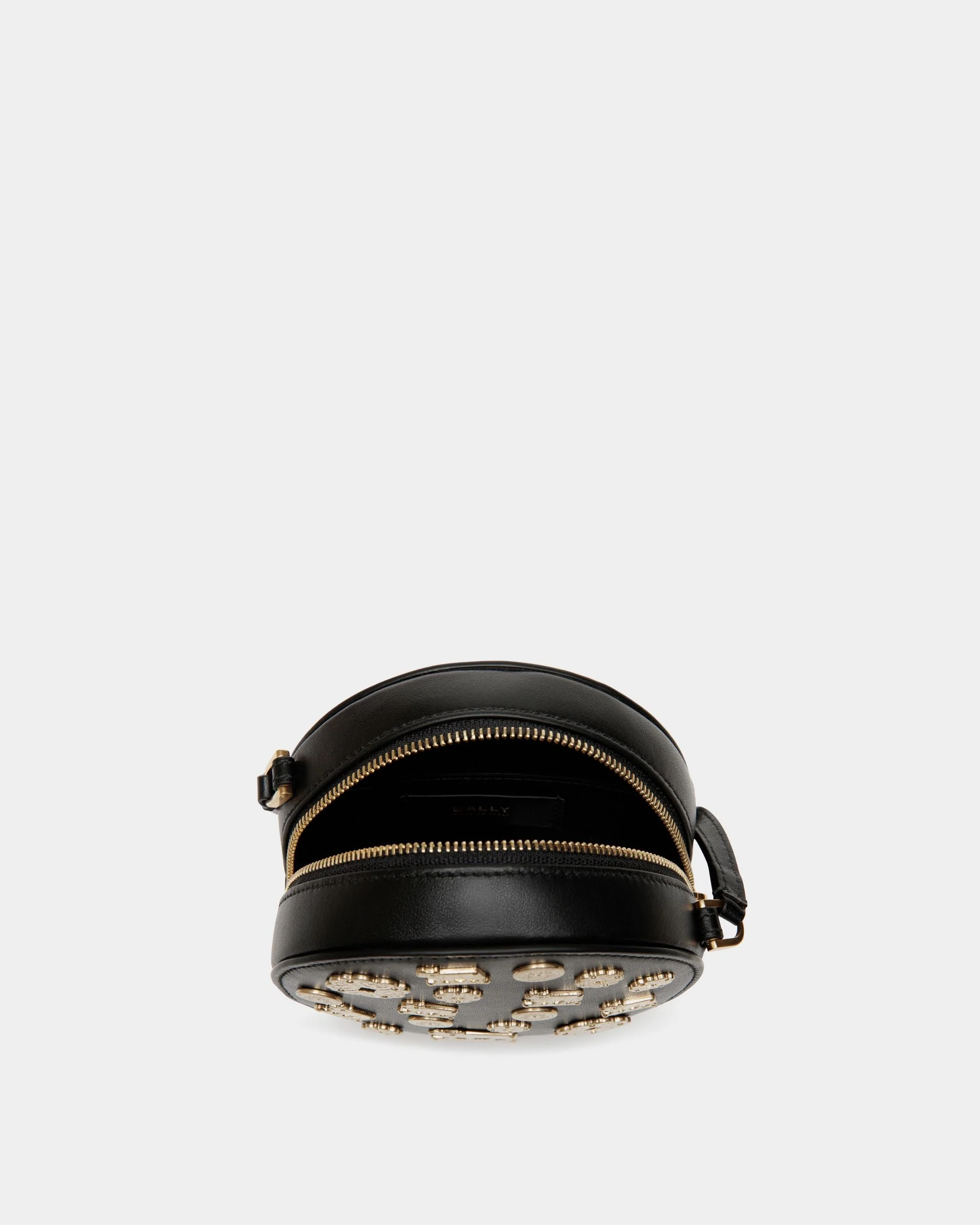 Swissness Round Minibag With Studs In Black Leather - Image 3