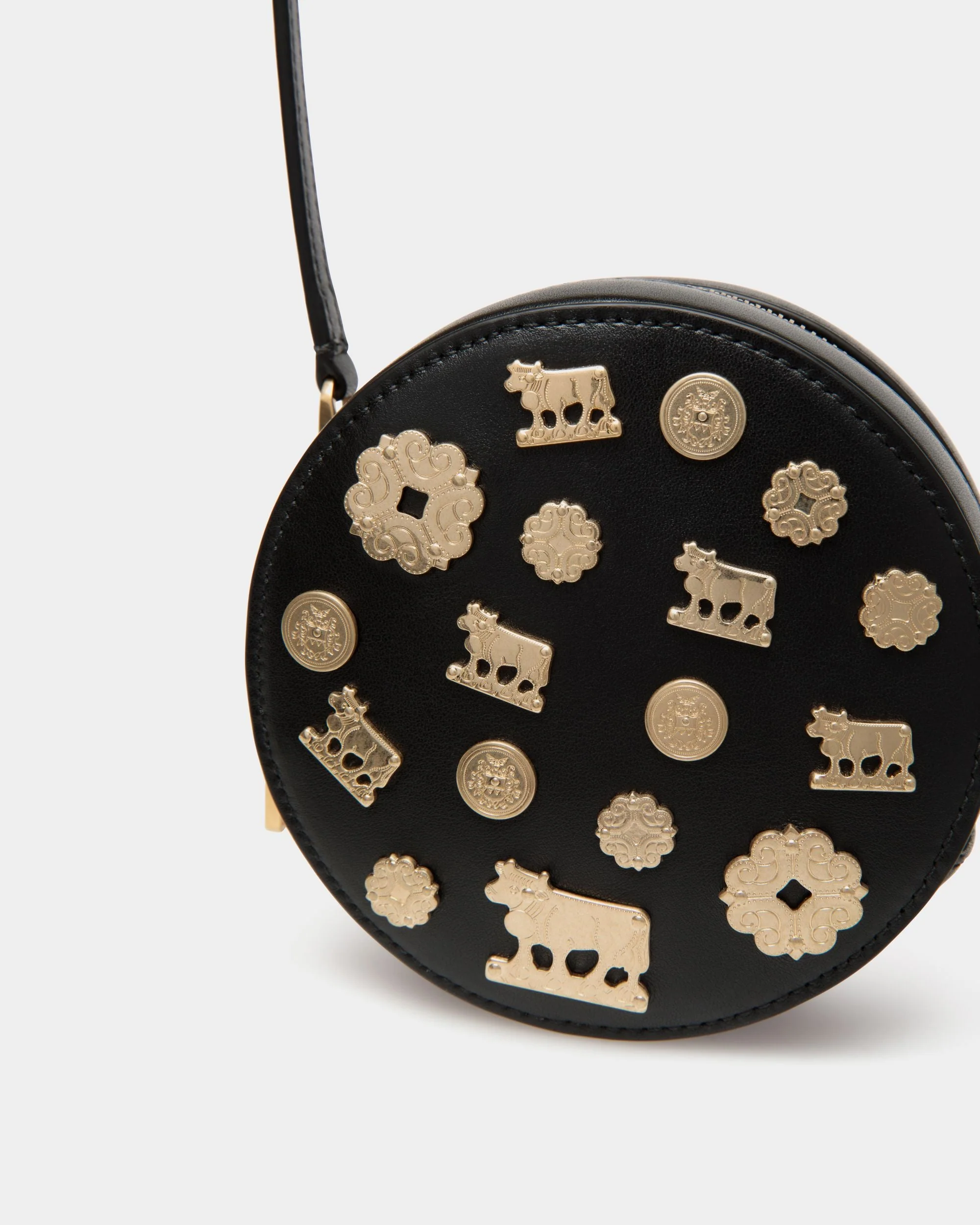 Swissness Round Minibag With Studs In Black Leather - Image 4