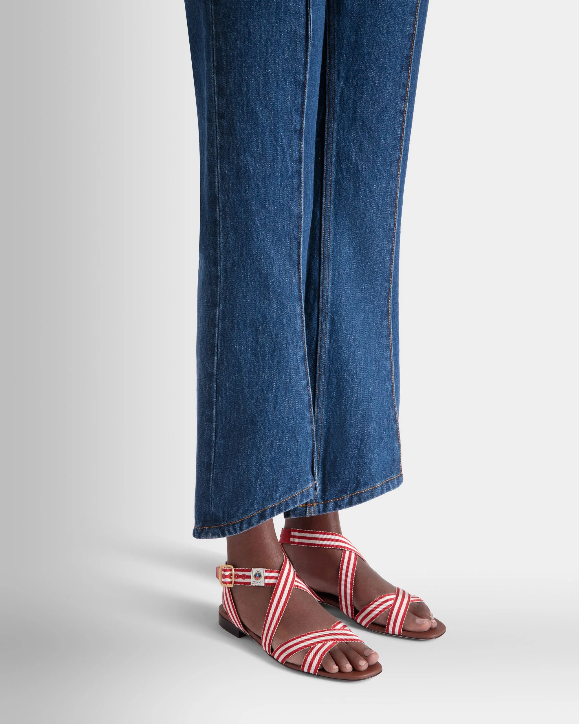Sylt Flat Sandal in Red Fabric - Image 2