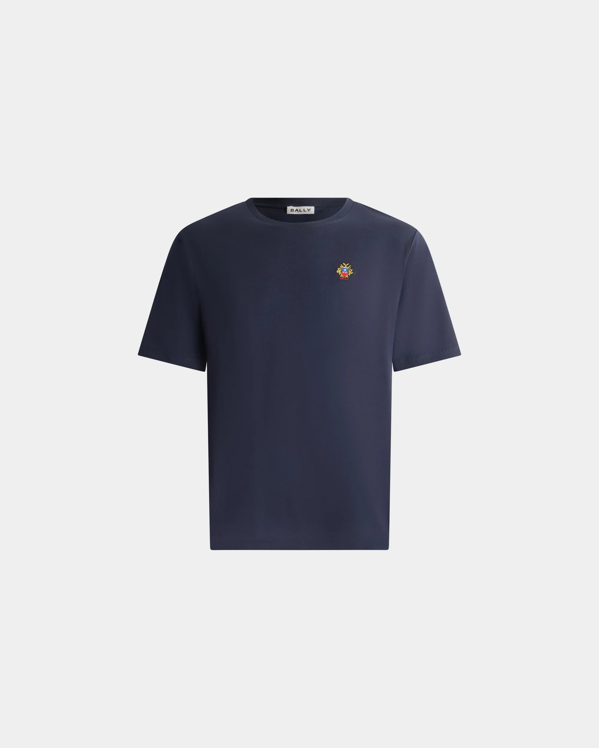 T-Shirt in Navy Blue Cotton With a Bally Crest