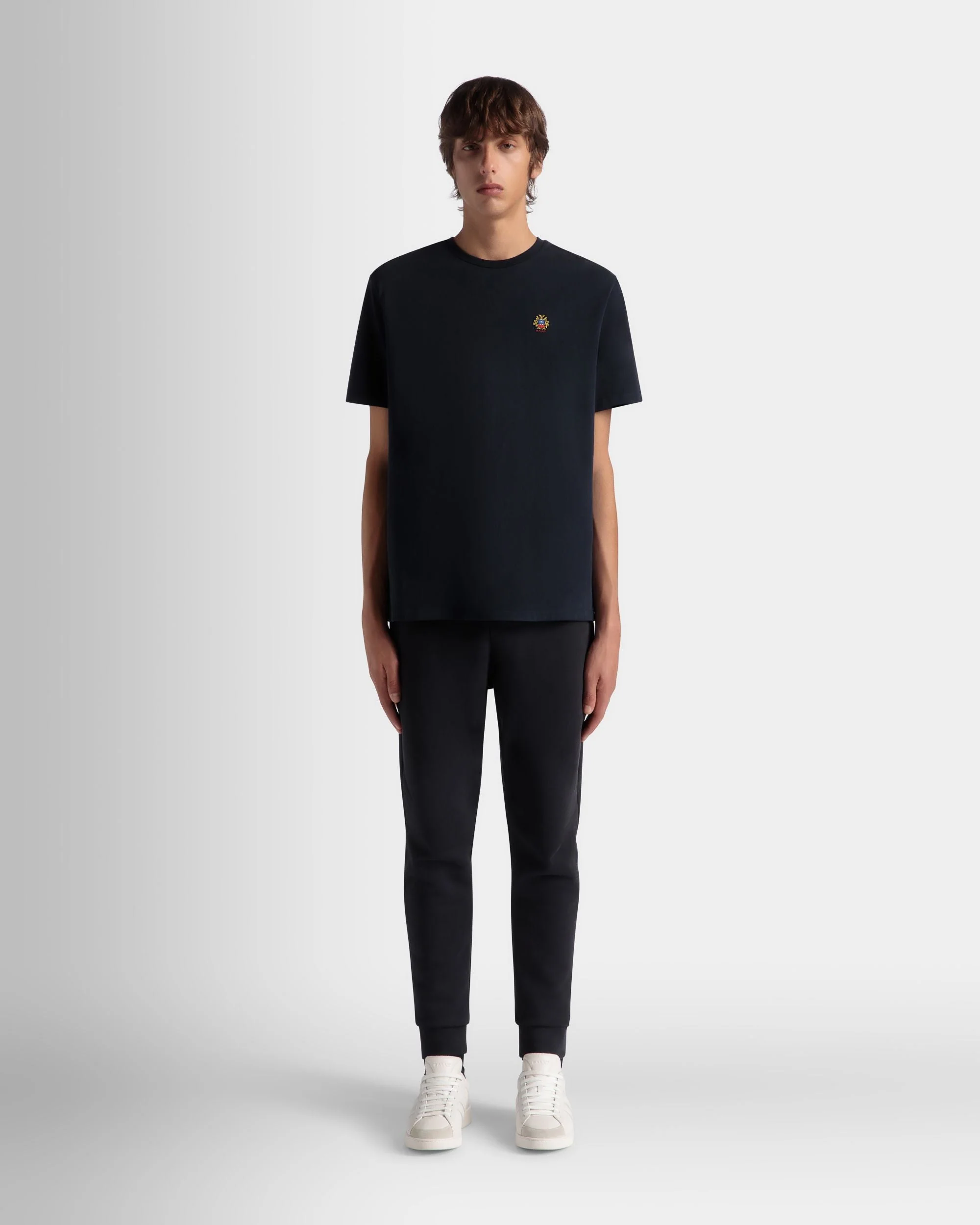 T-Shirt With a Bally Crest Logo In Navy Blue Cotton - Image 2