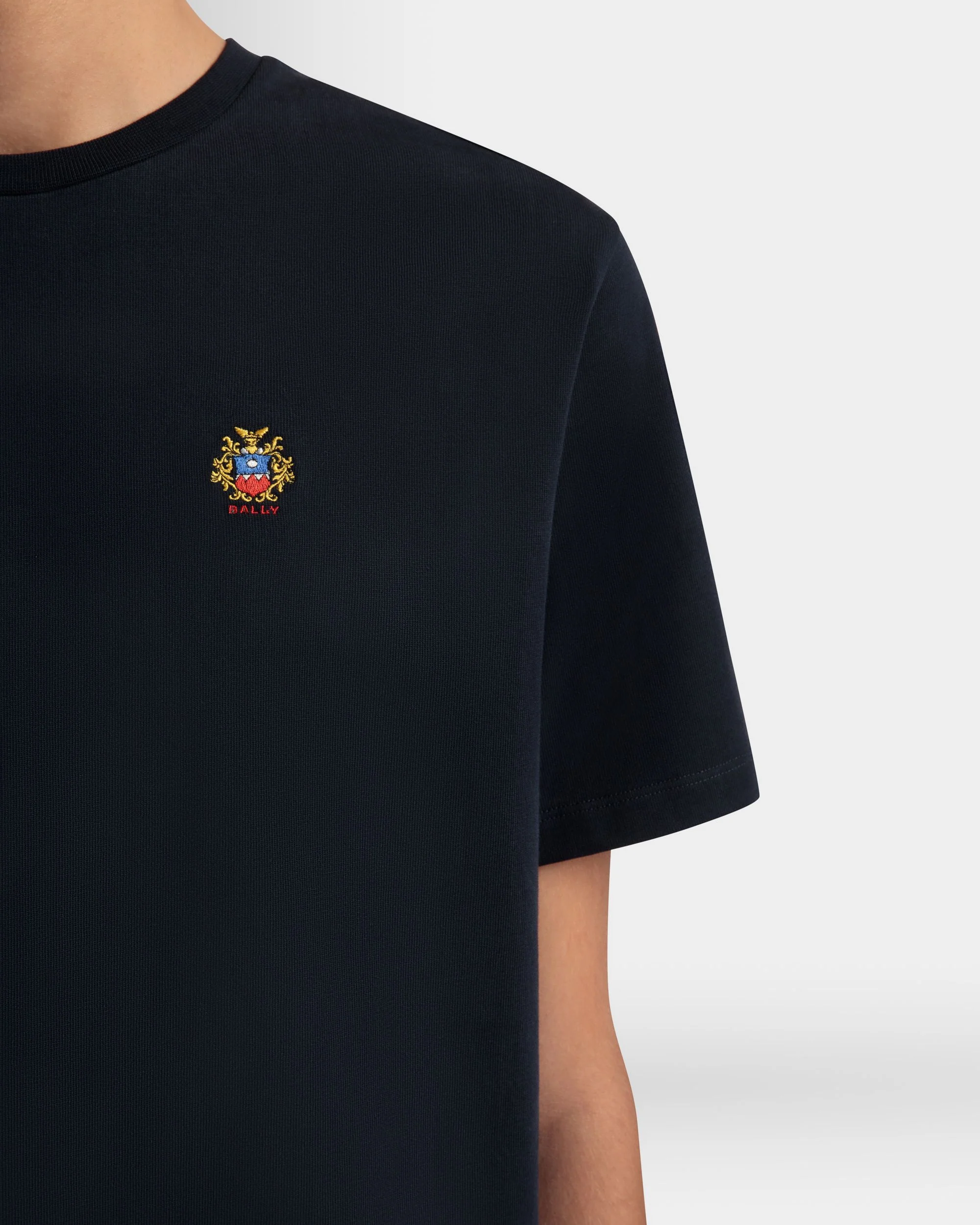T-Shirt With a Bally Crest Logo In Navy Blue Cotton - Image 3
