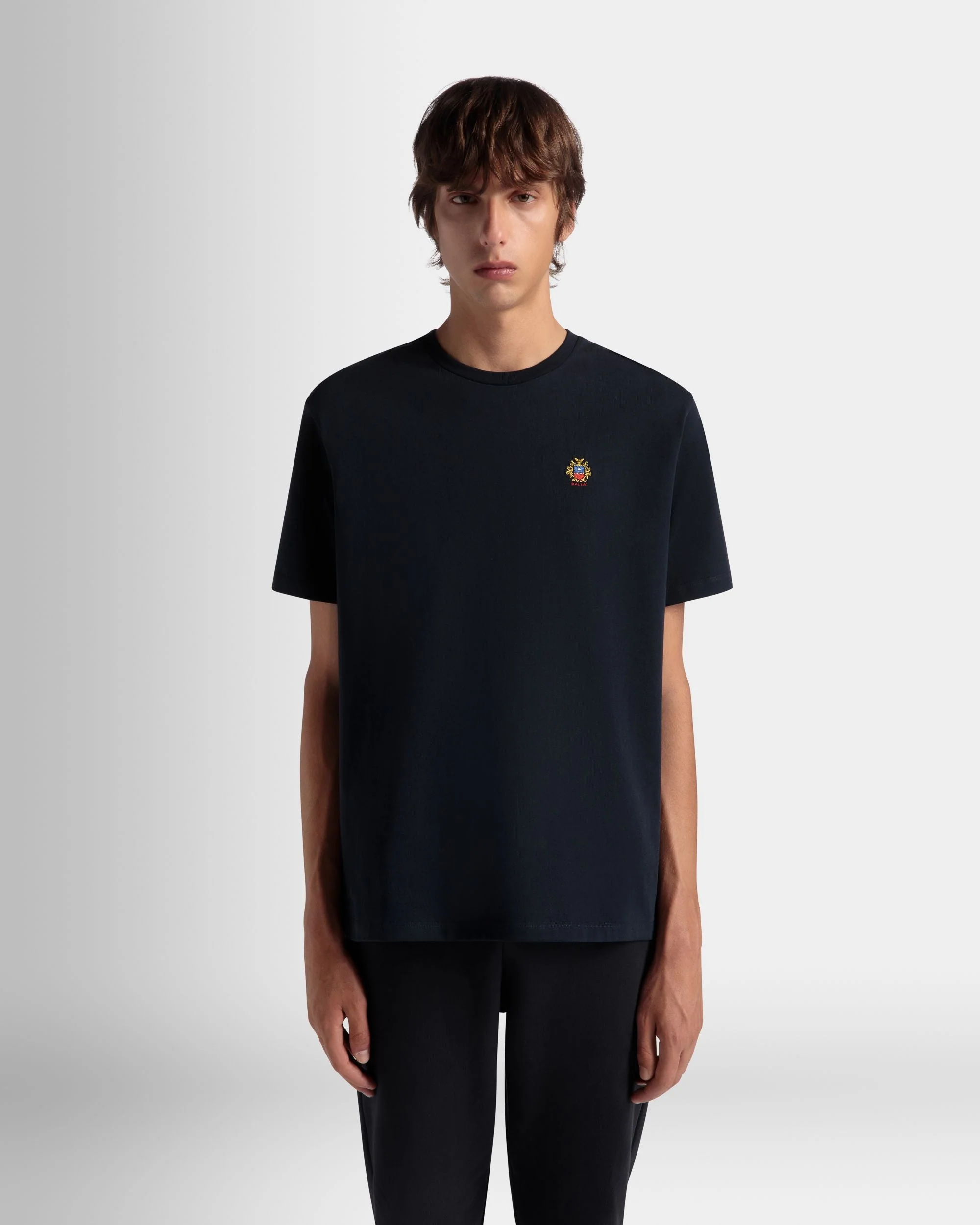 T-Shirt With a Bally Crest Logo In Navy Blue Cotton - Image 8