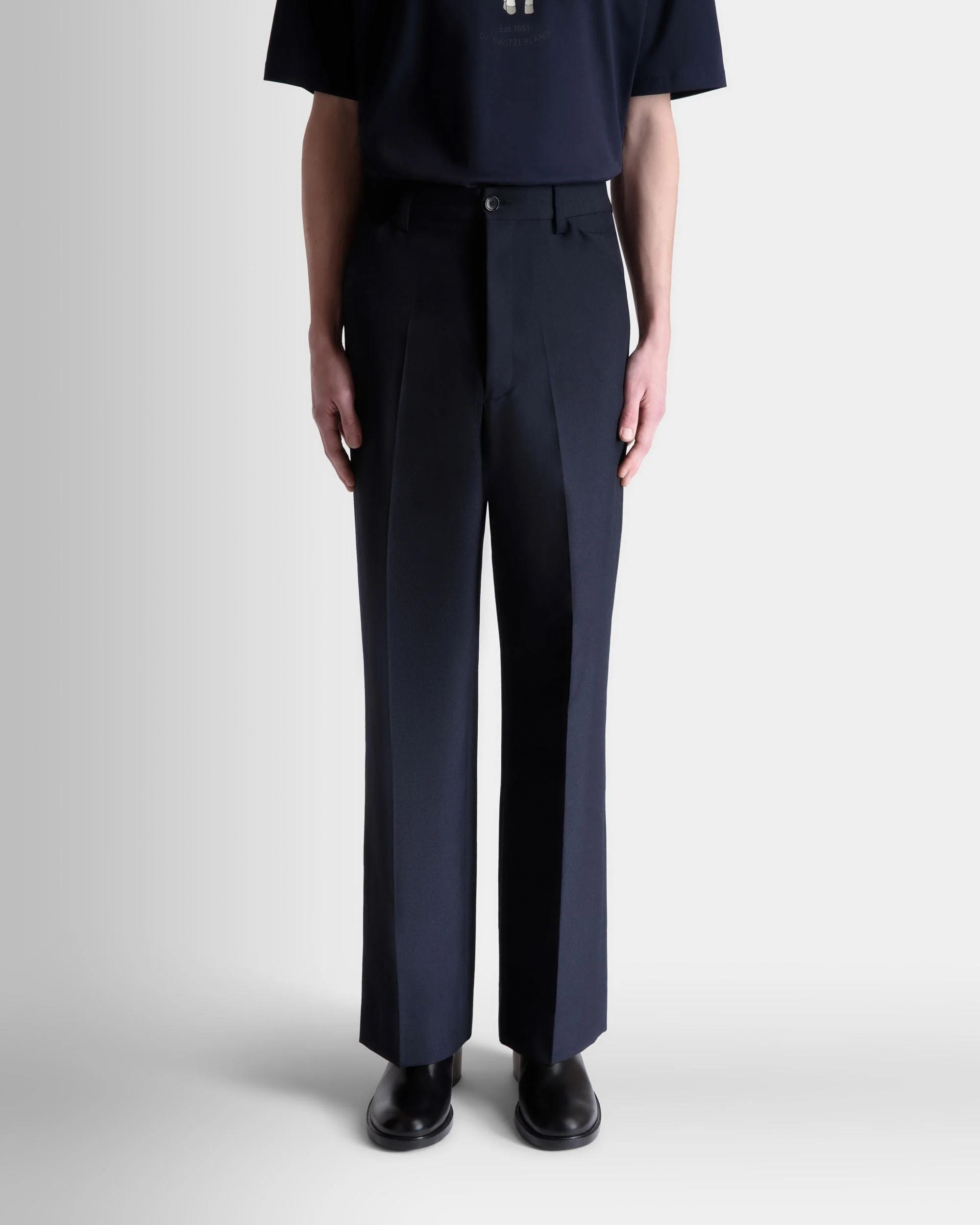 Tailored Pants in Navy Blue Wool Blend - Image 8