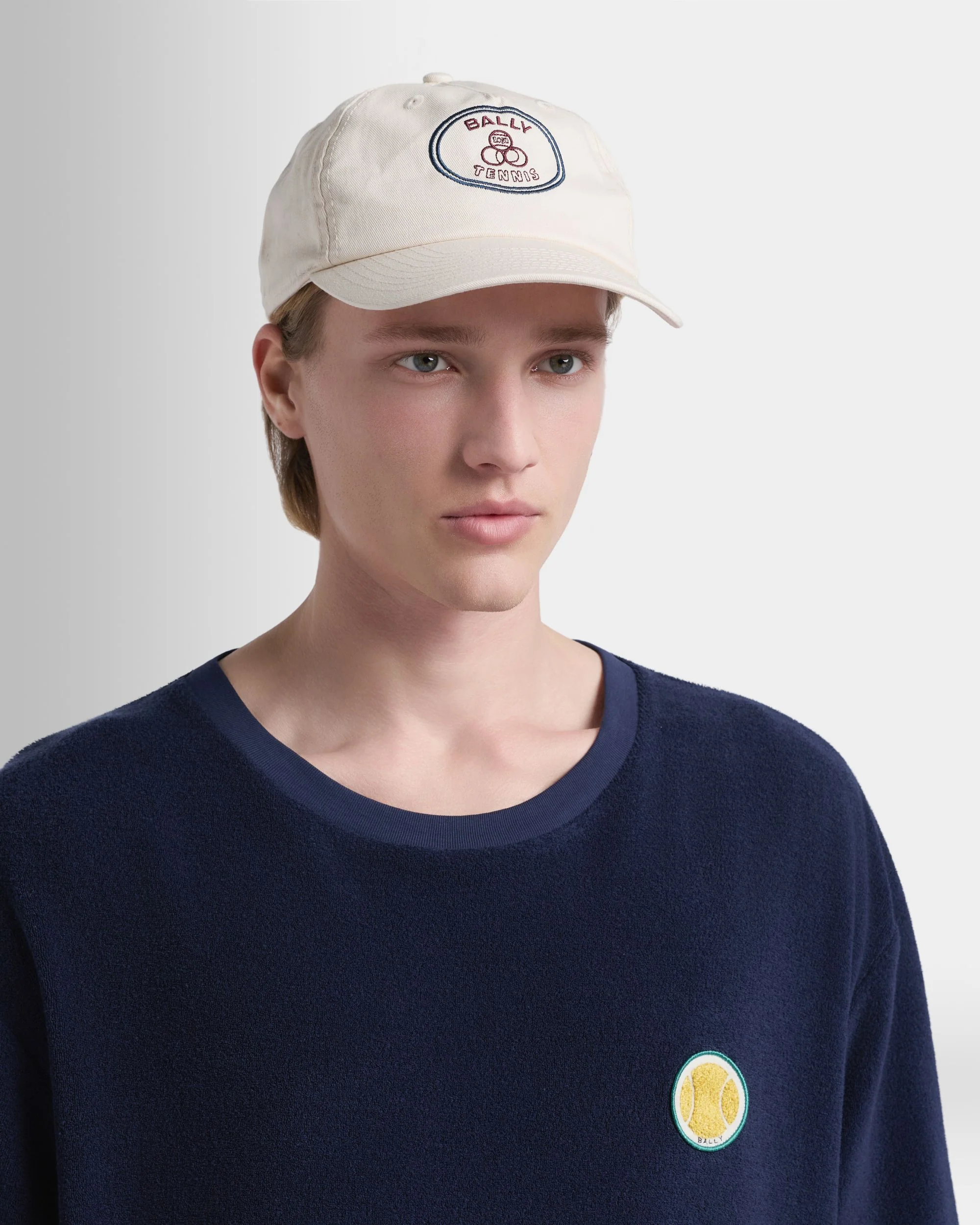 Tennis Collection Baseball Hat in Ivory Cotton with Embroidery - Image 2