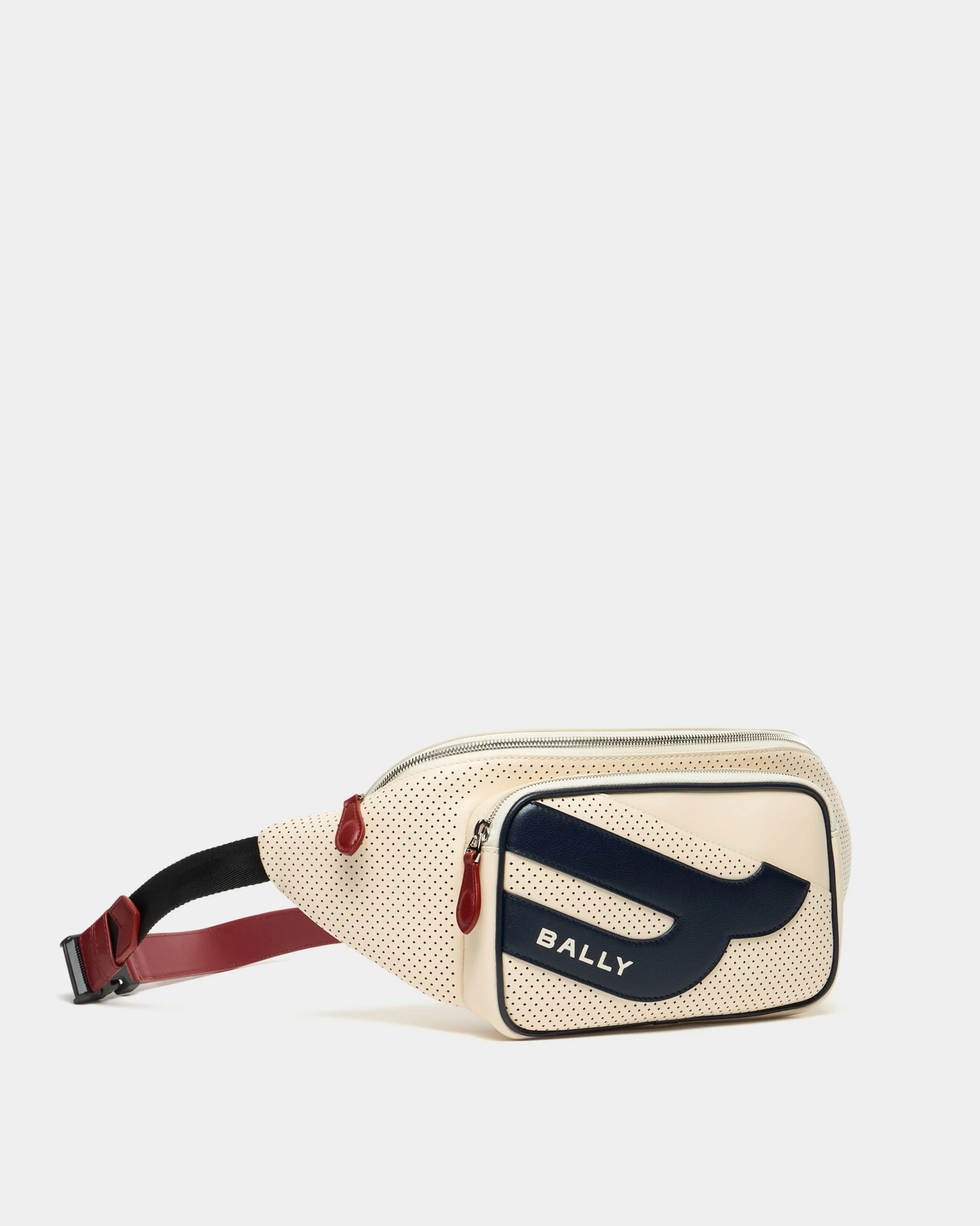 Tennis Collection Bum Bag in Ivory Perforated Leather - Image 3