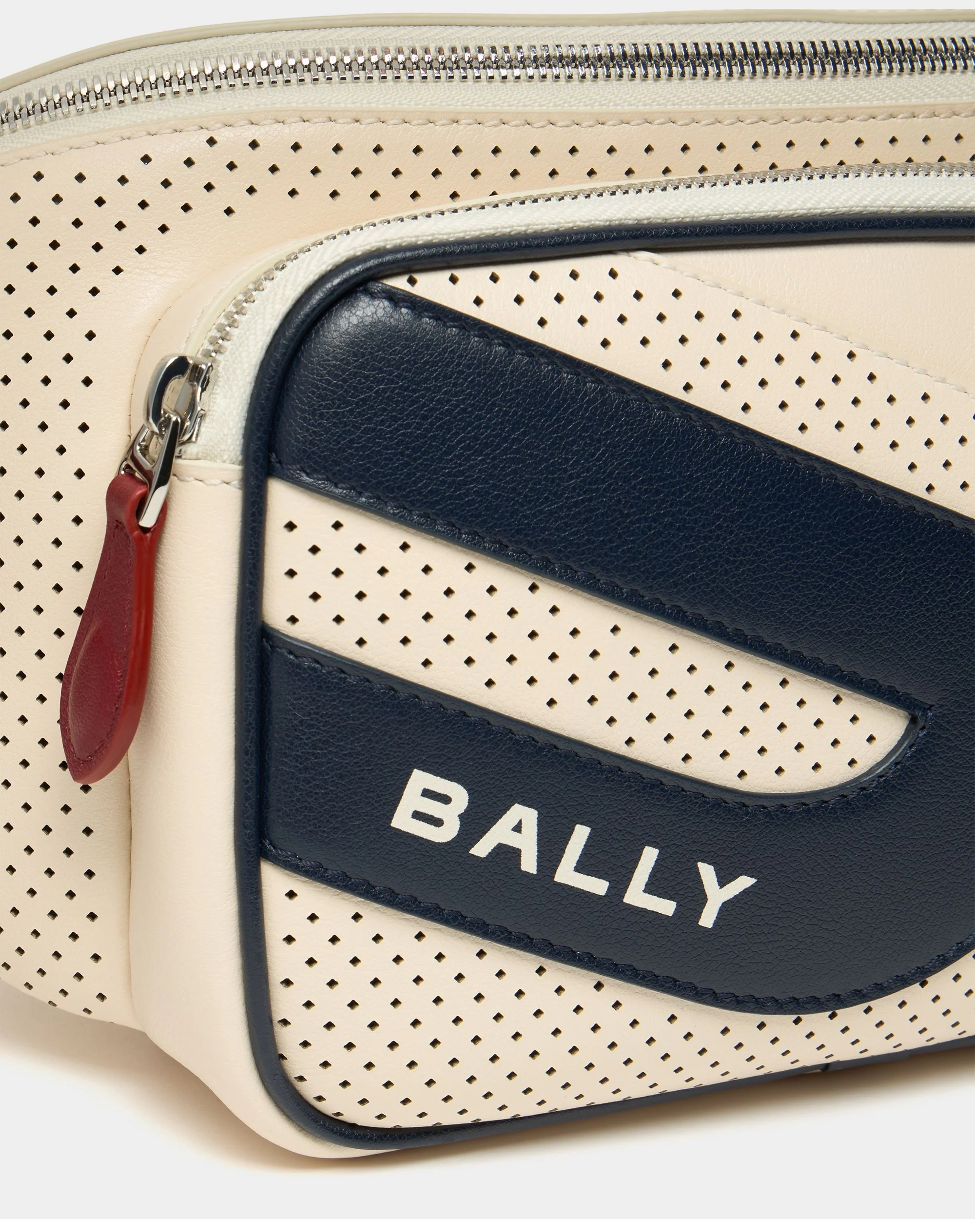 Tennis Collection Bum Bag in Ivory Perforated Leather - Image 5