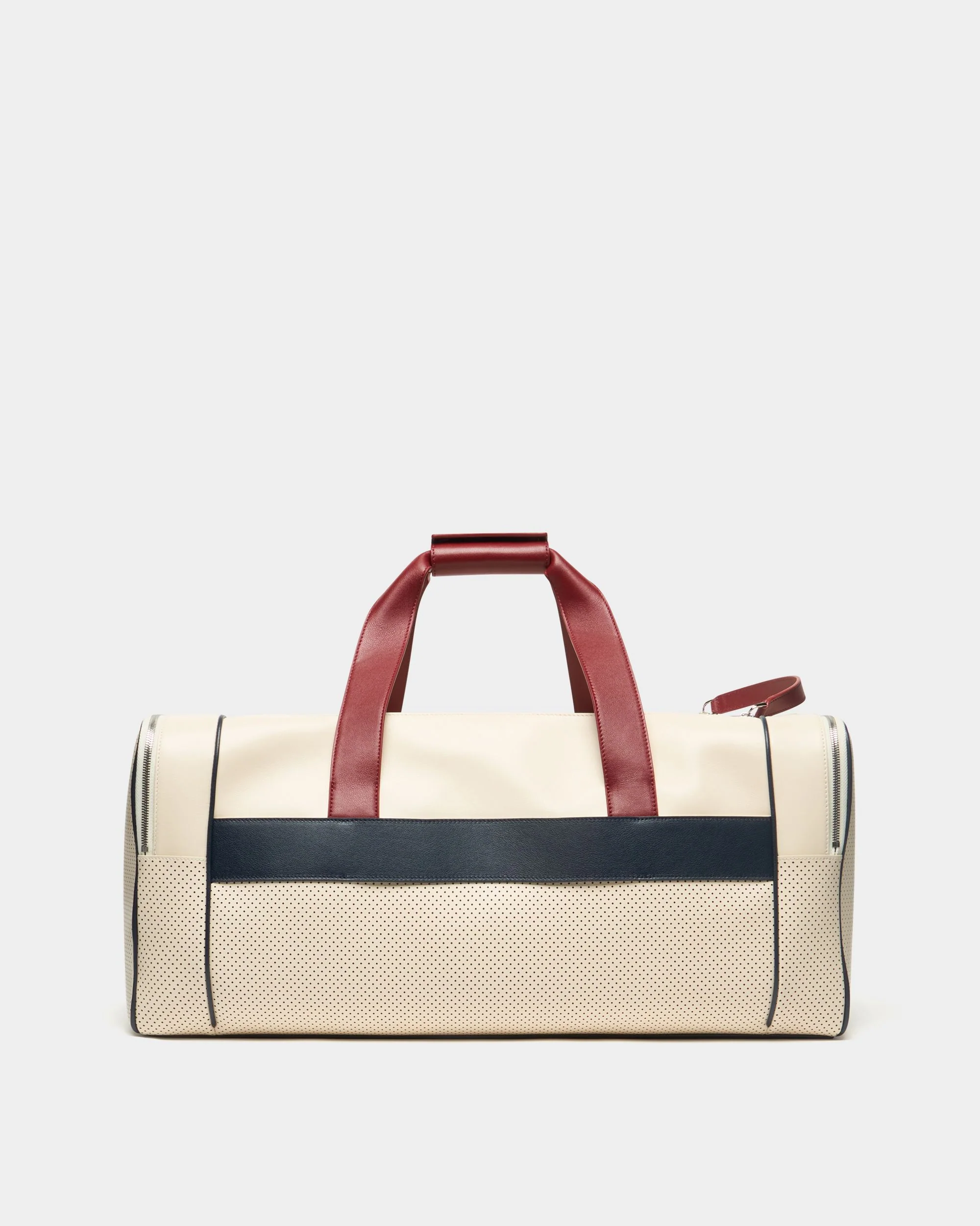 Tennis Collection Duffle Bag in Ivory Perforated Leather - Image 2