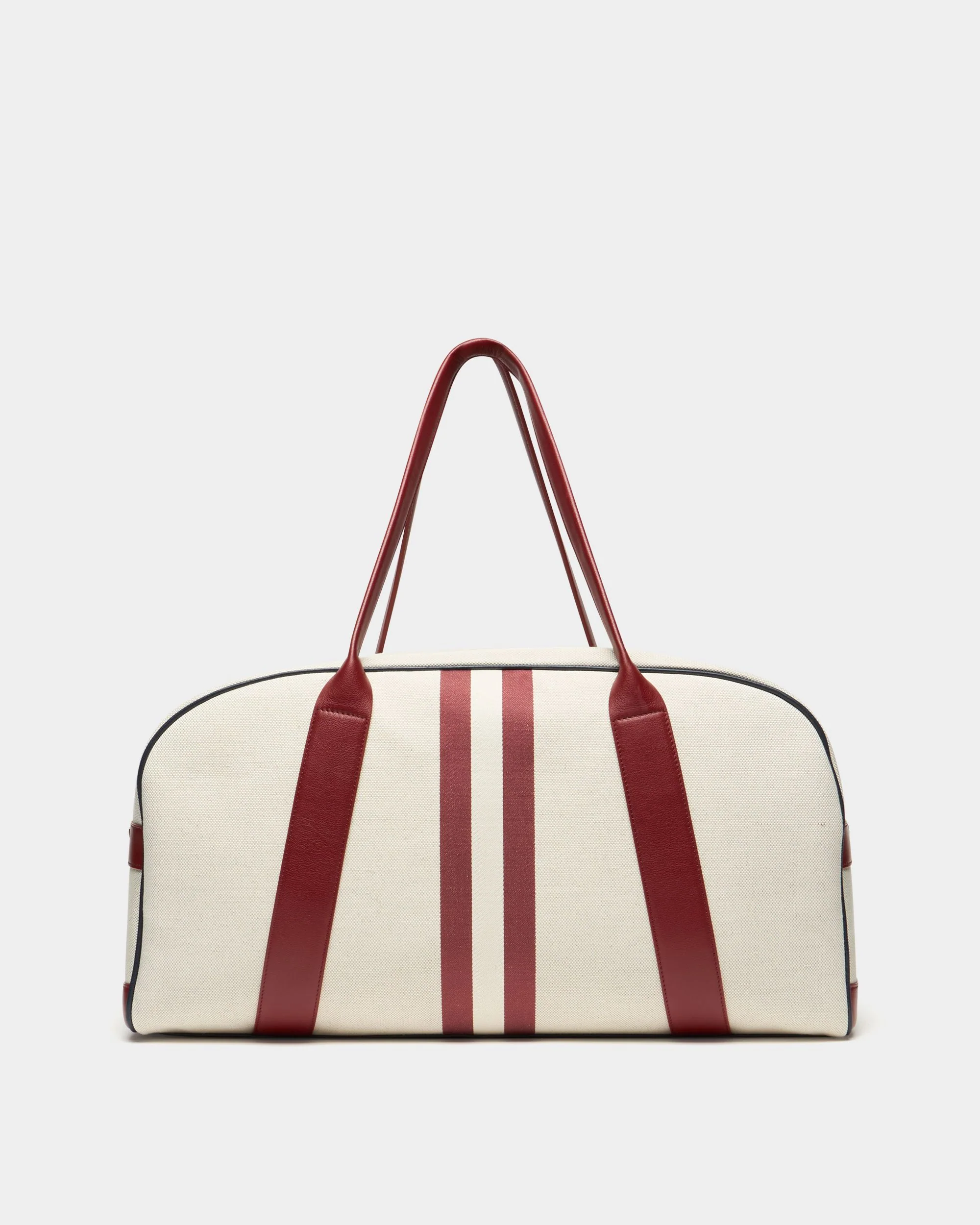 Tennis Collection Duffle Bag in Natural Cotton Canvas and Leather - Image 3