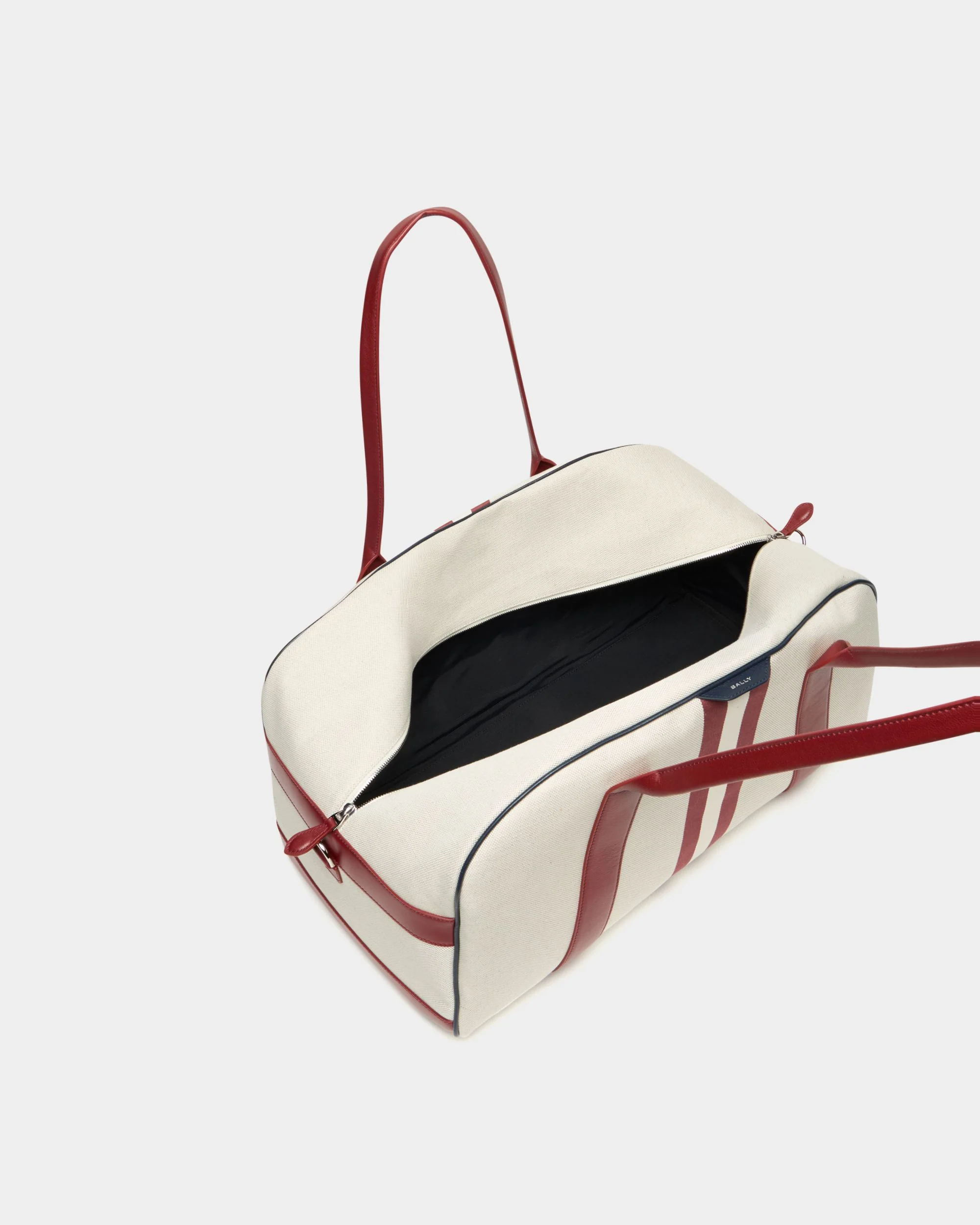 Tennis Collection Duffle Bag in Natural Cotton Canvas and Leather - Image 5