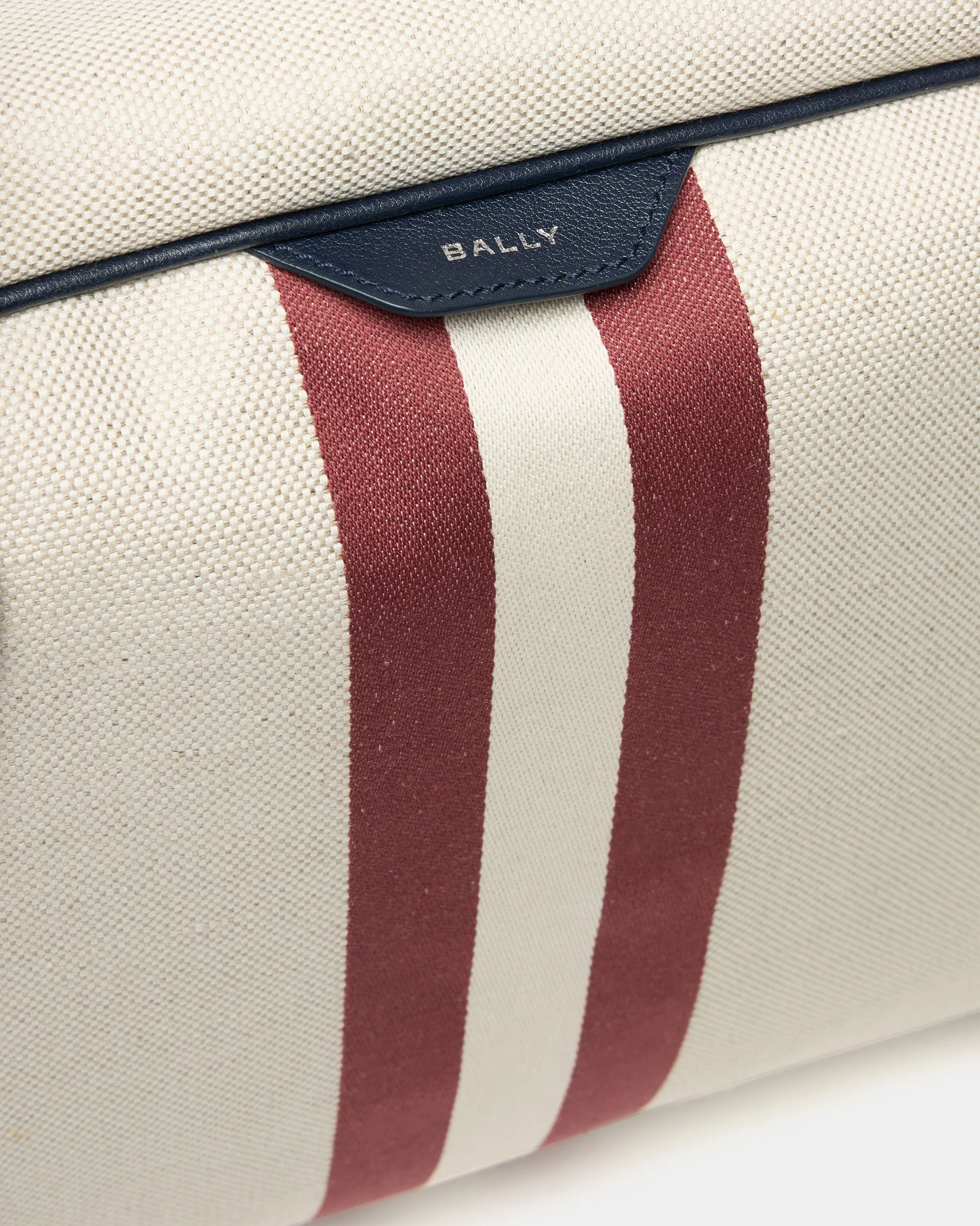 Tennis Collection Duffle Bag in Natural Cotton Canvas and Leather - Image 6