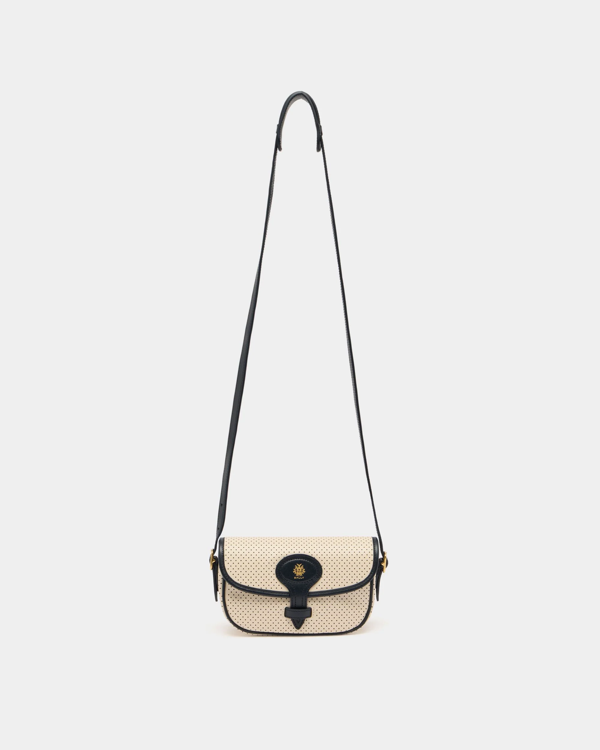 Tennis Collection Minibag in Ivory and Blue Perforated Leather