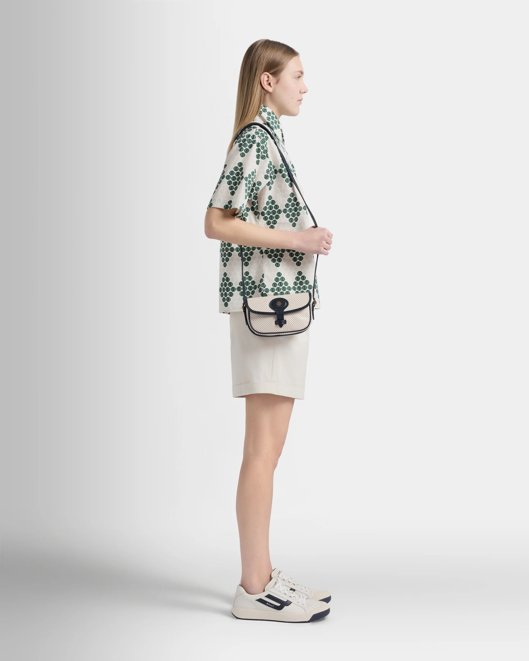 Tennis Collection Minibag in Ivory and Blue Perforated Leather - Image 2