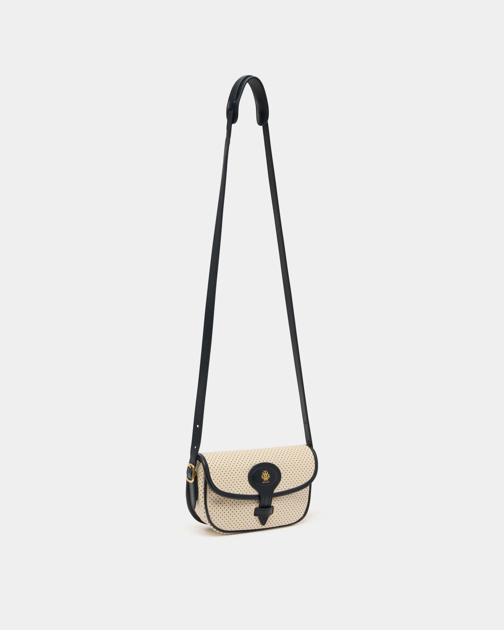 Tennis Collection Minibag in Ivory and Blue Perforated Leather - Image 4