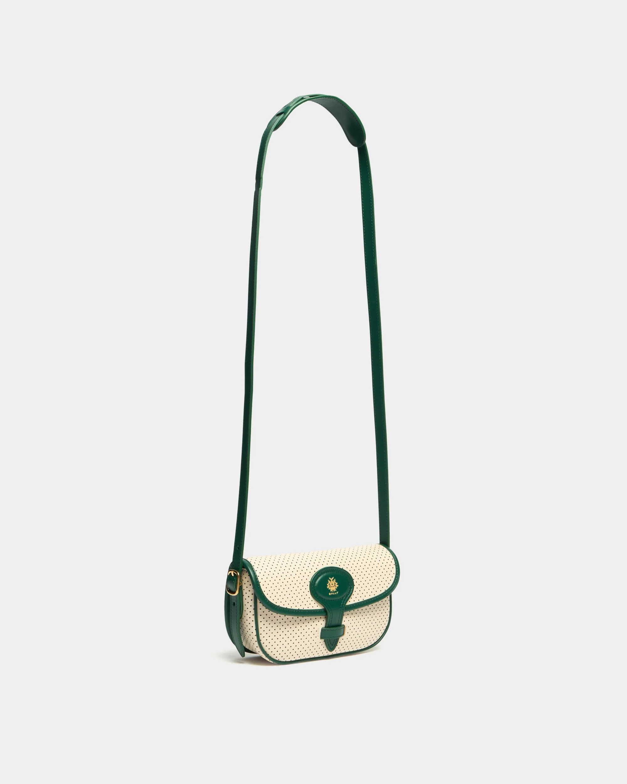 Tennis Collection Minibag in Ivory and Green Perforated Leather - Image 4