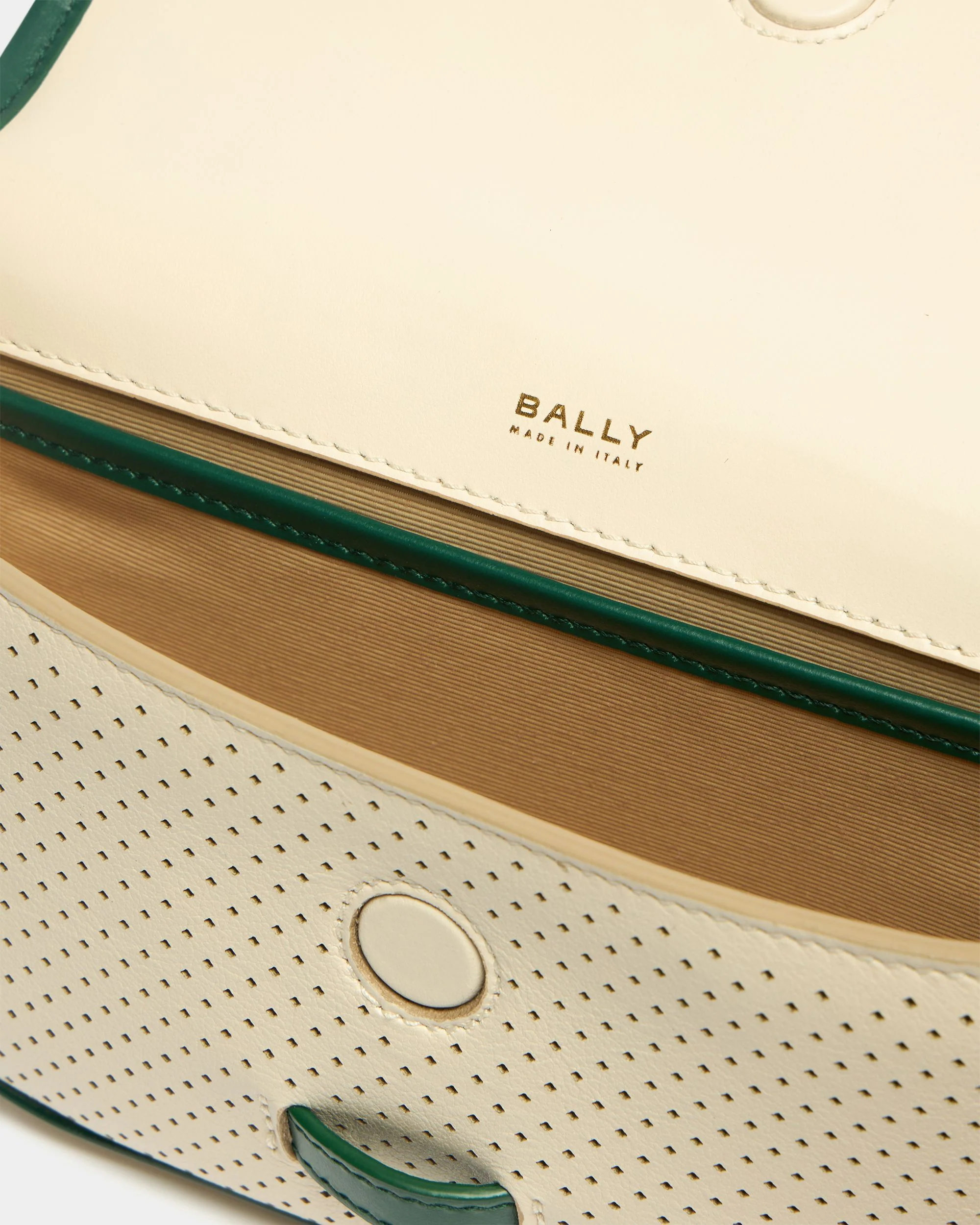 Tennis Collection Minibag in Ivory and Green Perforated Leather - Image 5