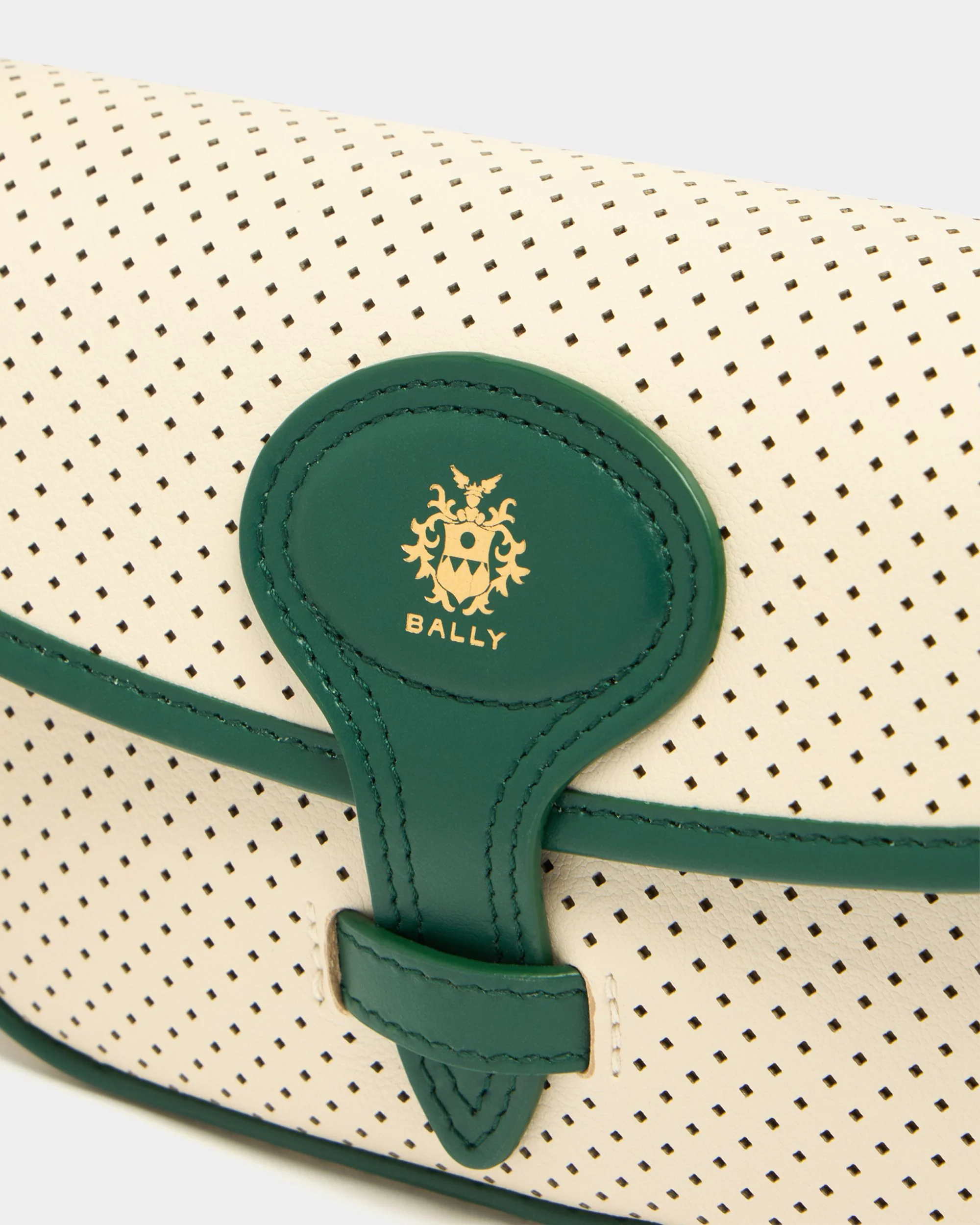 Tennis Collection Minibag in Ivory and Green Perforated Leather - Image 6