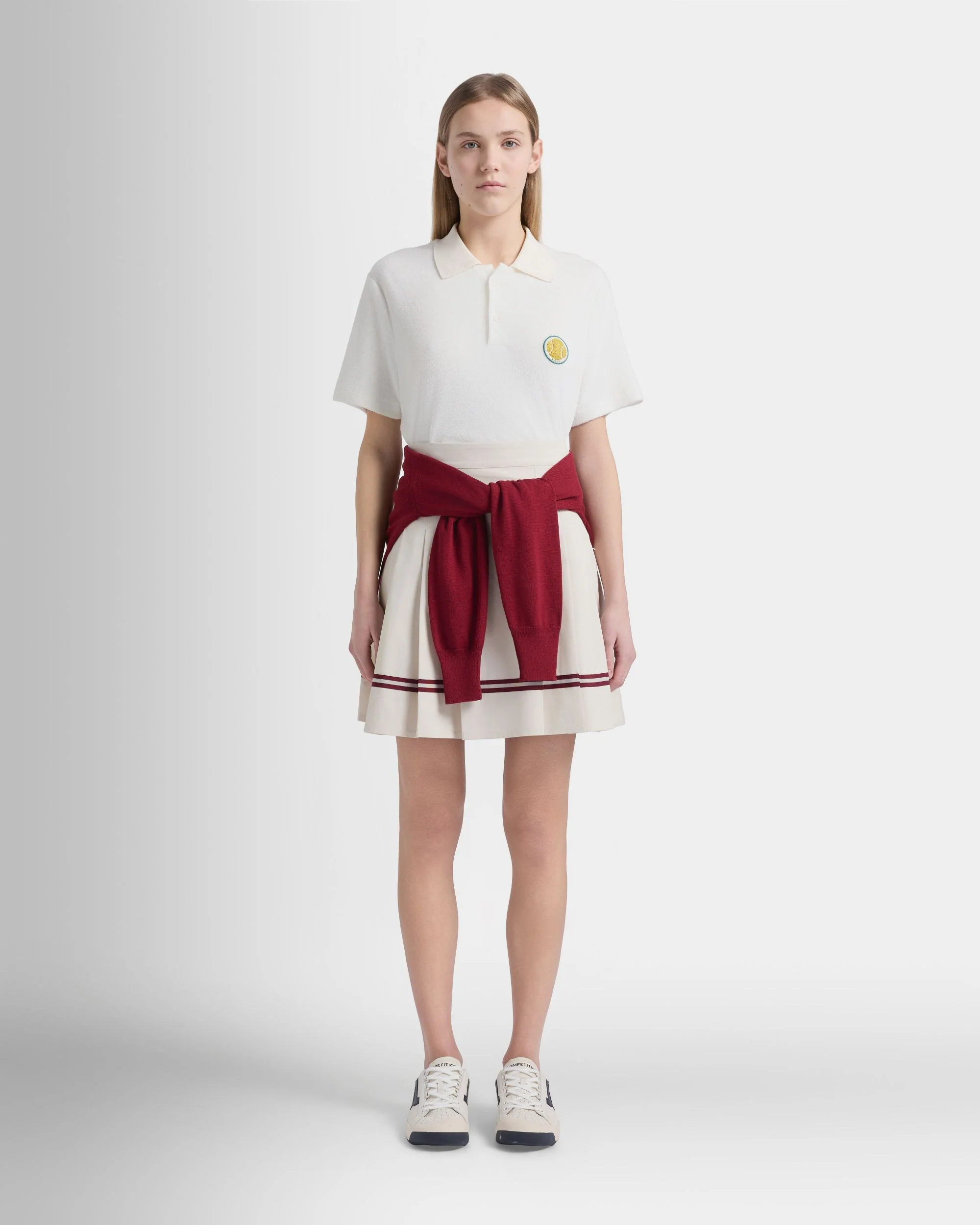 Tennis Collection Skirt With Bally Ribbon Details in Ivory Cotton - Image 2
