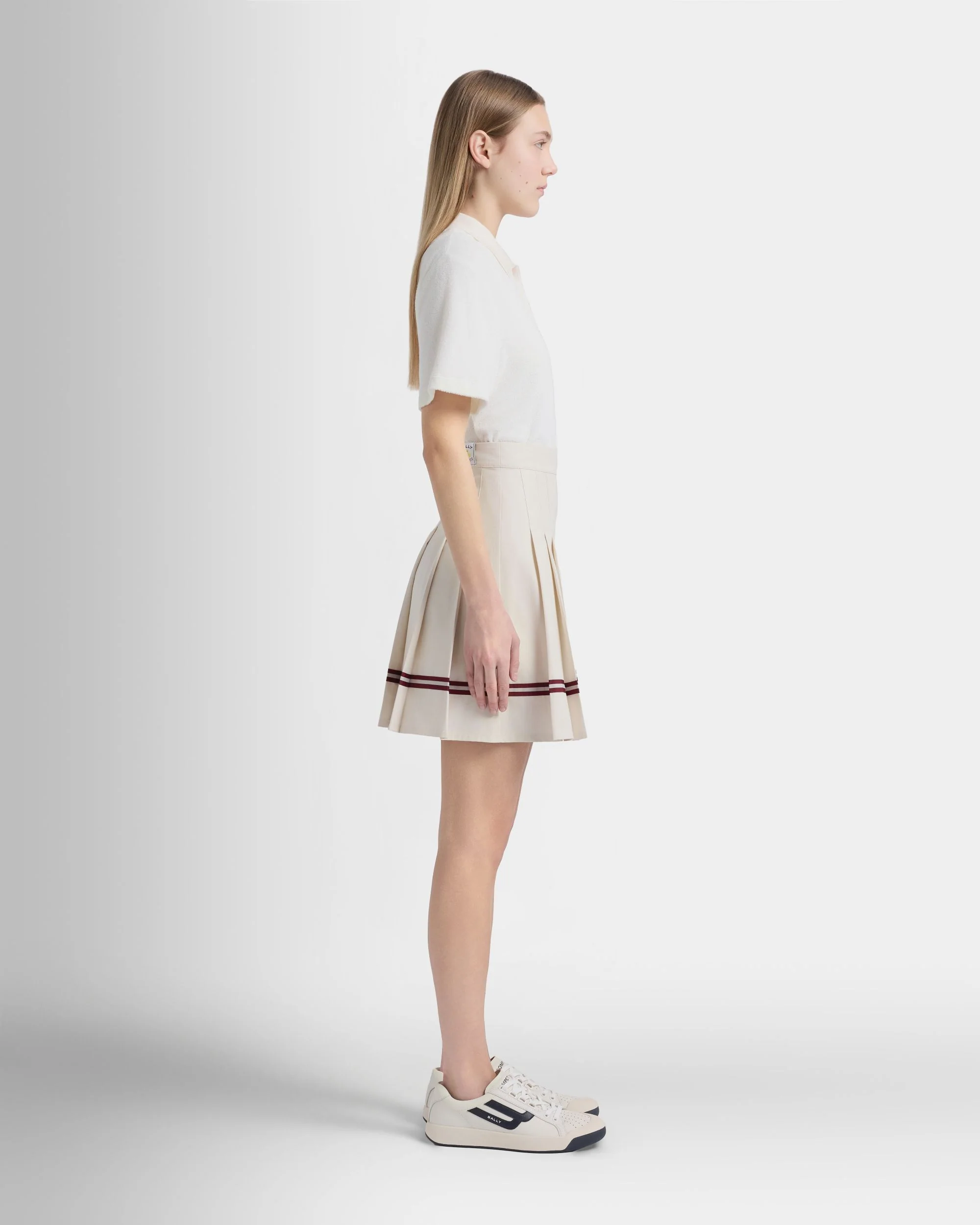 Tennis Collection Skirt With Bally Ribbon Details in Ivory Cotton - Image 5