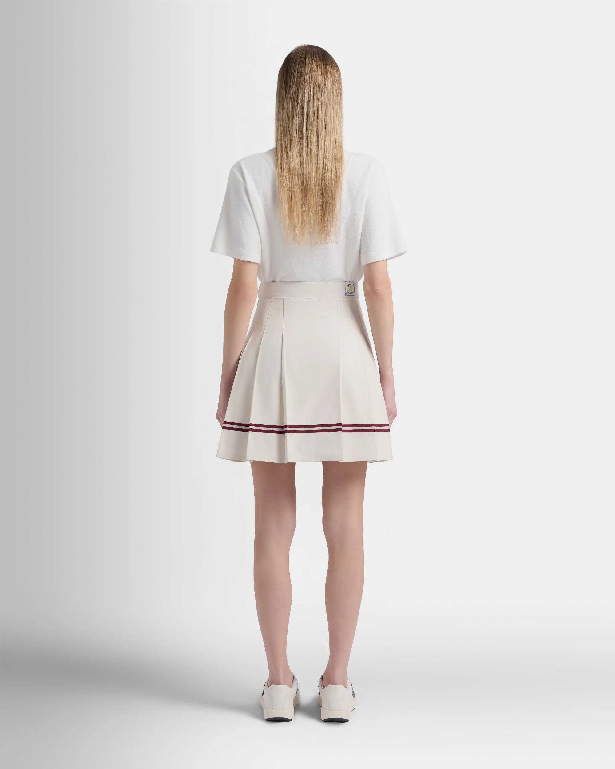 Tennis Collection Skirt With Bally Ribbon Details in Ivory Cotton - Image 6
