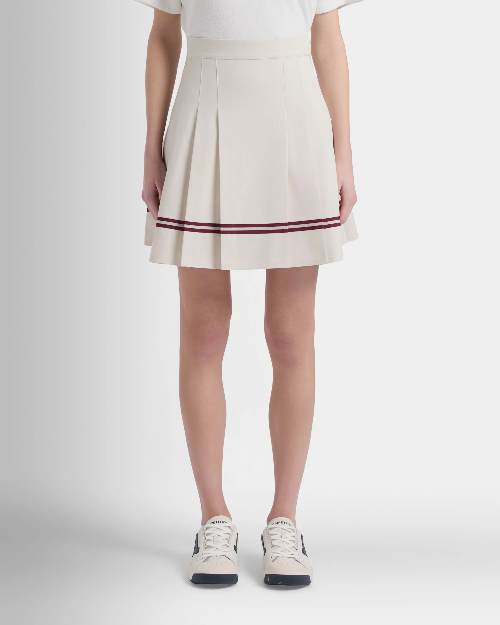 Tennis Collection Skirt With Bally Ribbon Details in Ivory Cotton - Image 8