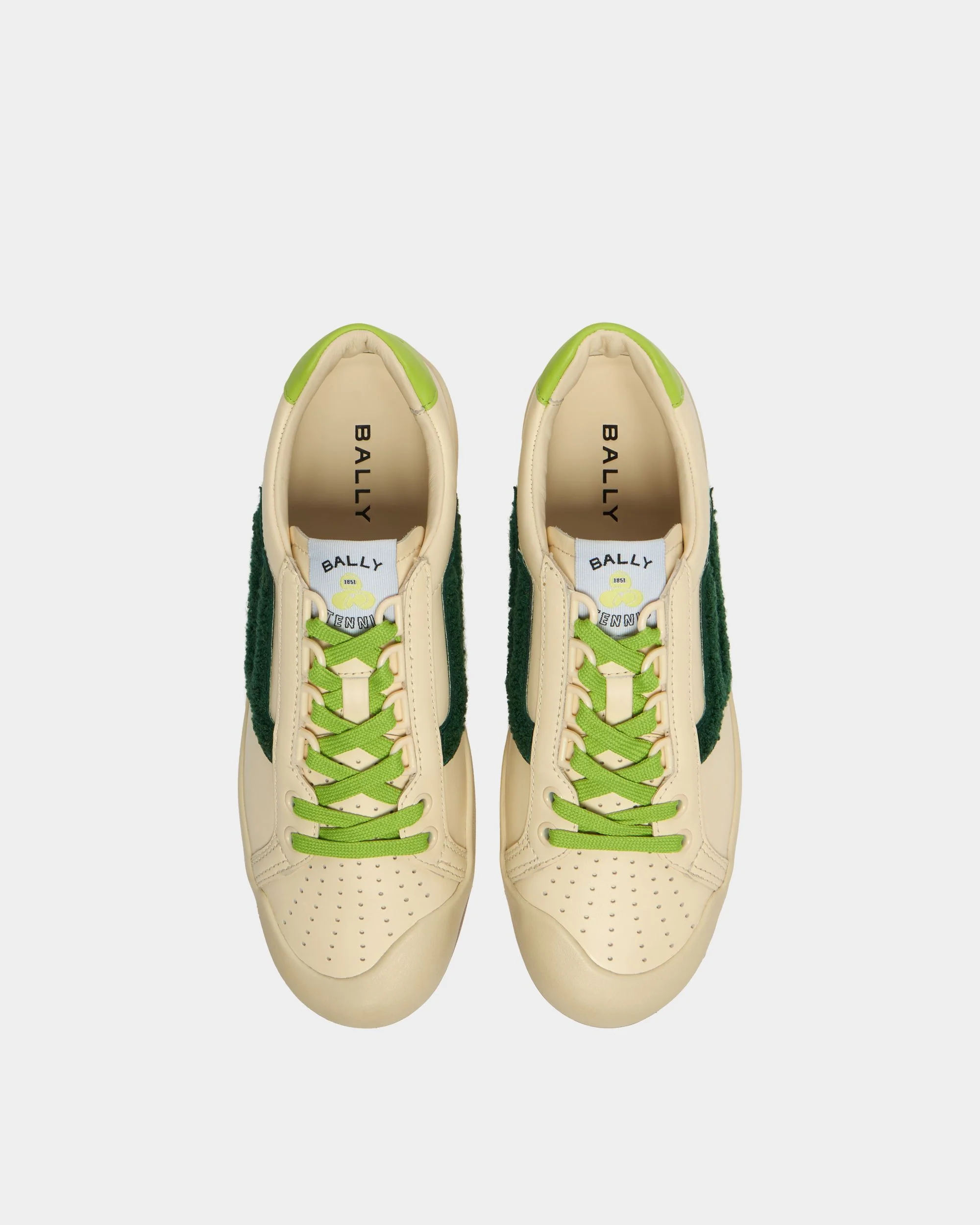 Tennis Collection Sneaker in Ivory and Green Leather - Image 5