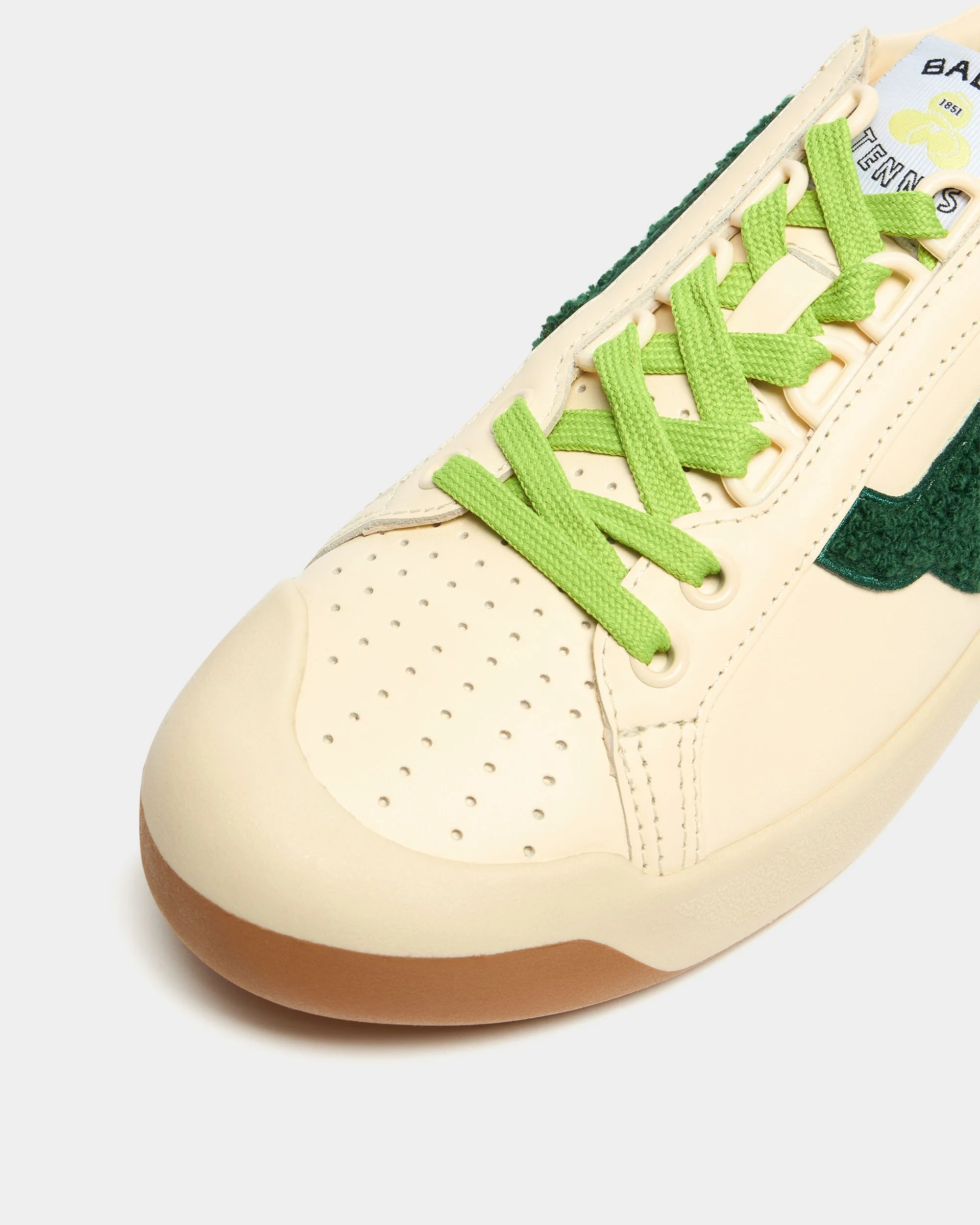 Tennis Collection Sneaker in Ivory and Green Leather - Image 6