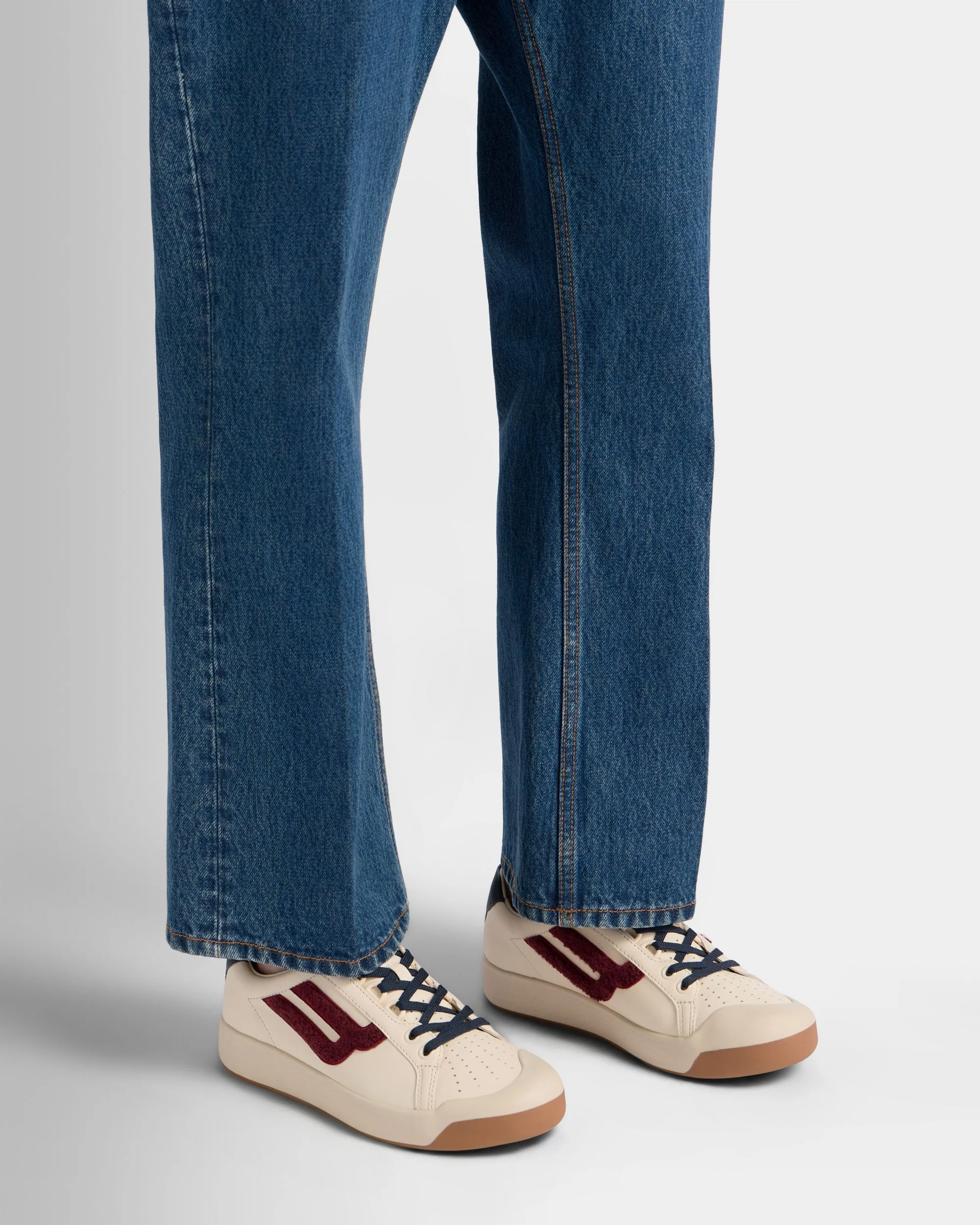 Tennis Collection Sneaker in Ivory Leather and Heritage Red Terrycloth - Image 2