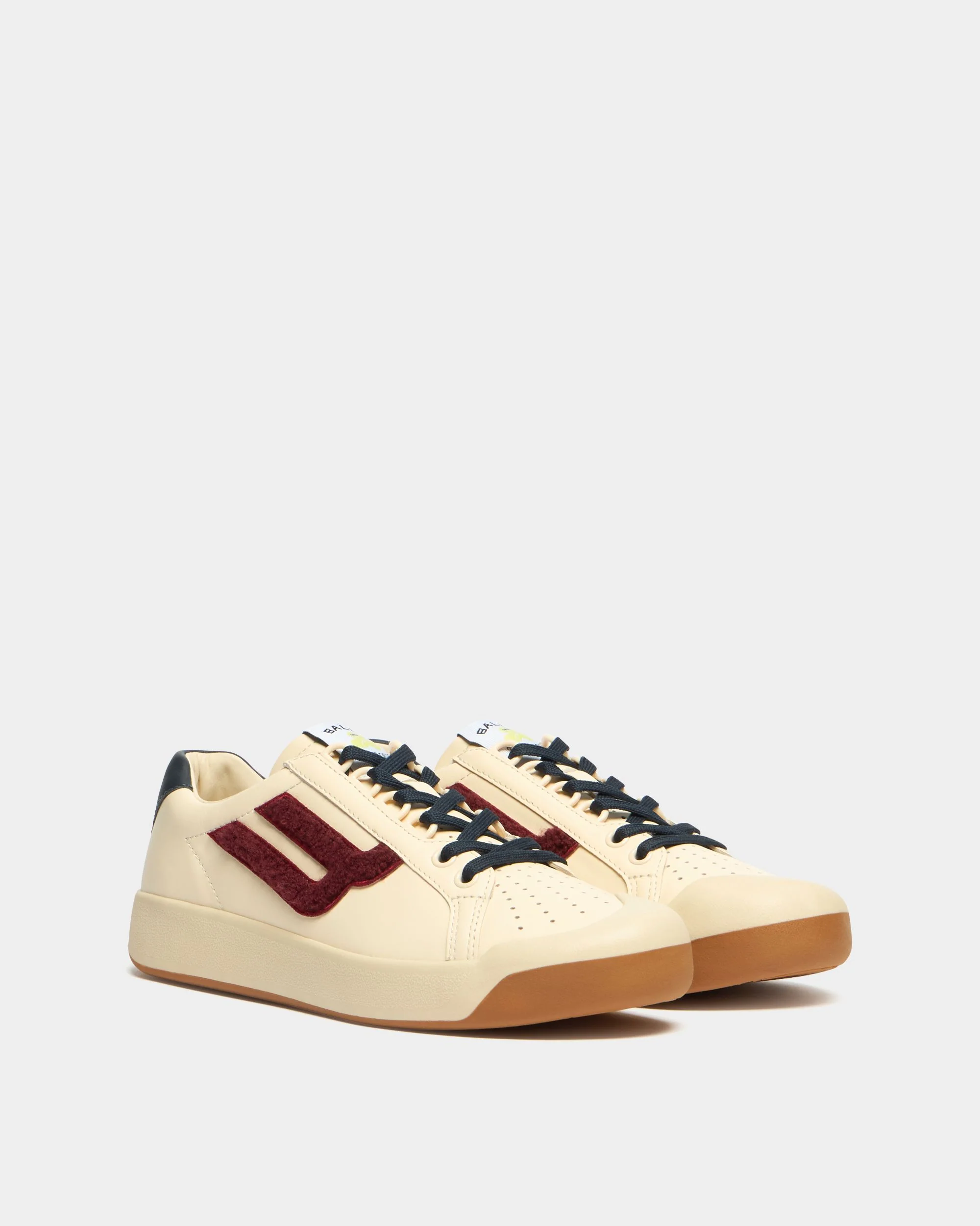 Tennis Collection Sneaker in Ivory Leather and Heritage Red Terrycloth - Image 3