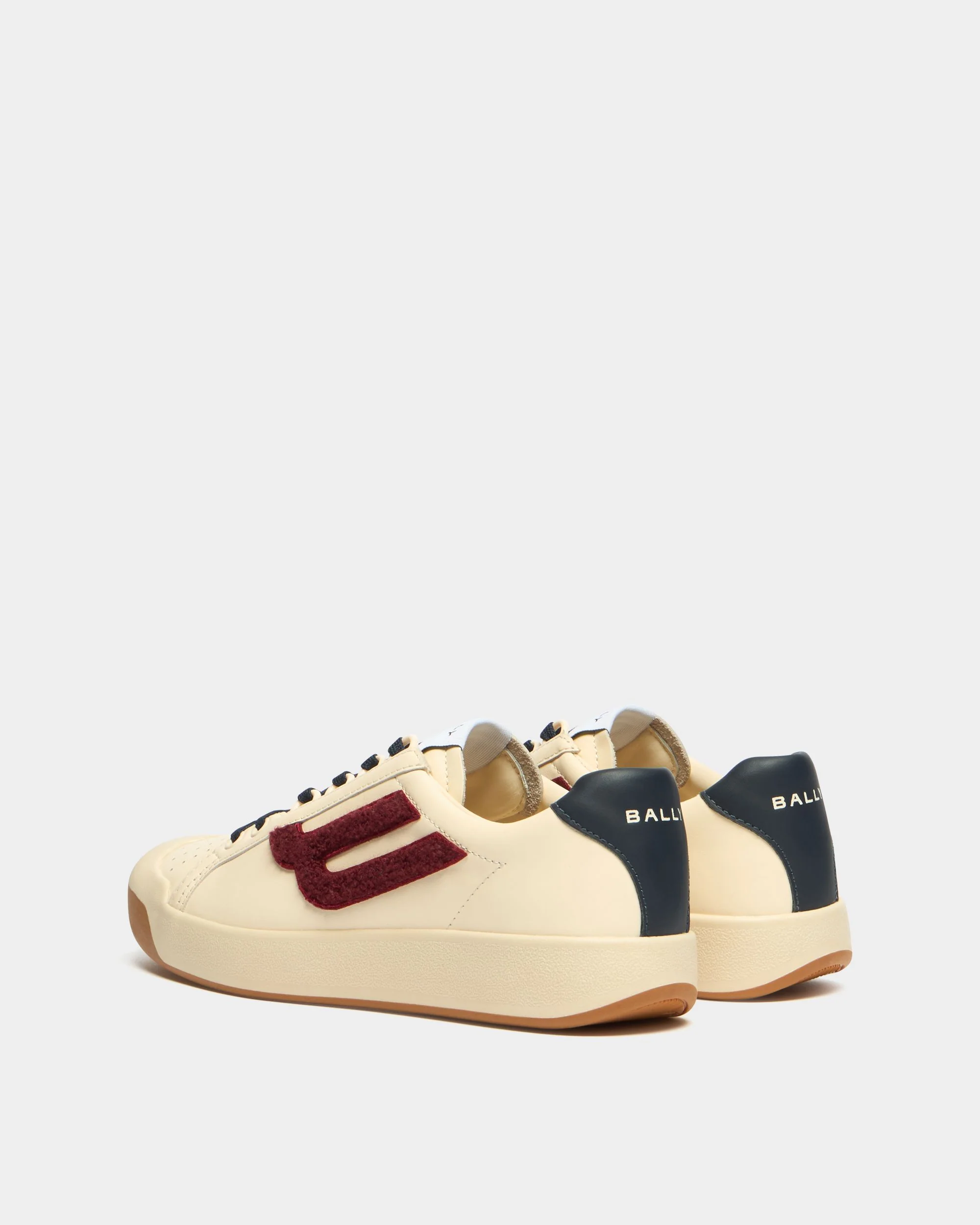 Tennis Collection Sneaker in Ivory Leather and Heritage Red Terrycloth - Image 4