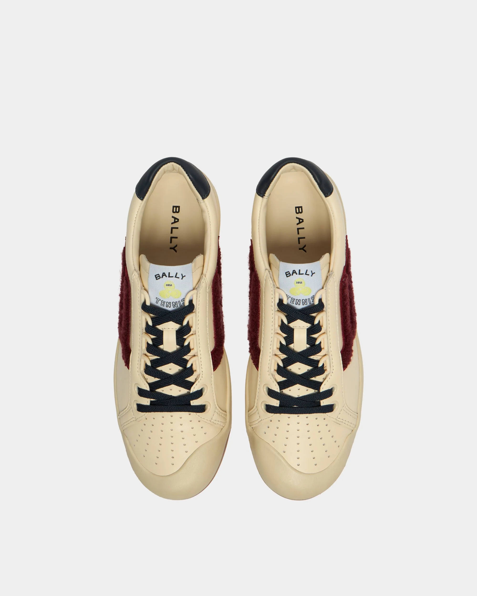 Tennis Collection Sneaker in Ivory Leather and Heritage Red Terrycloth - Image 5