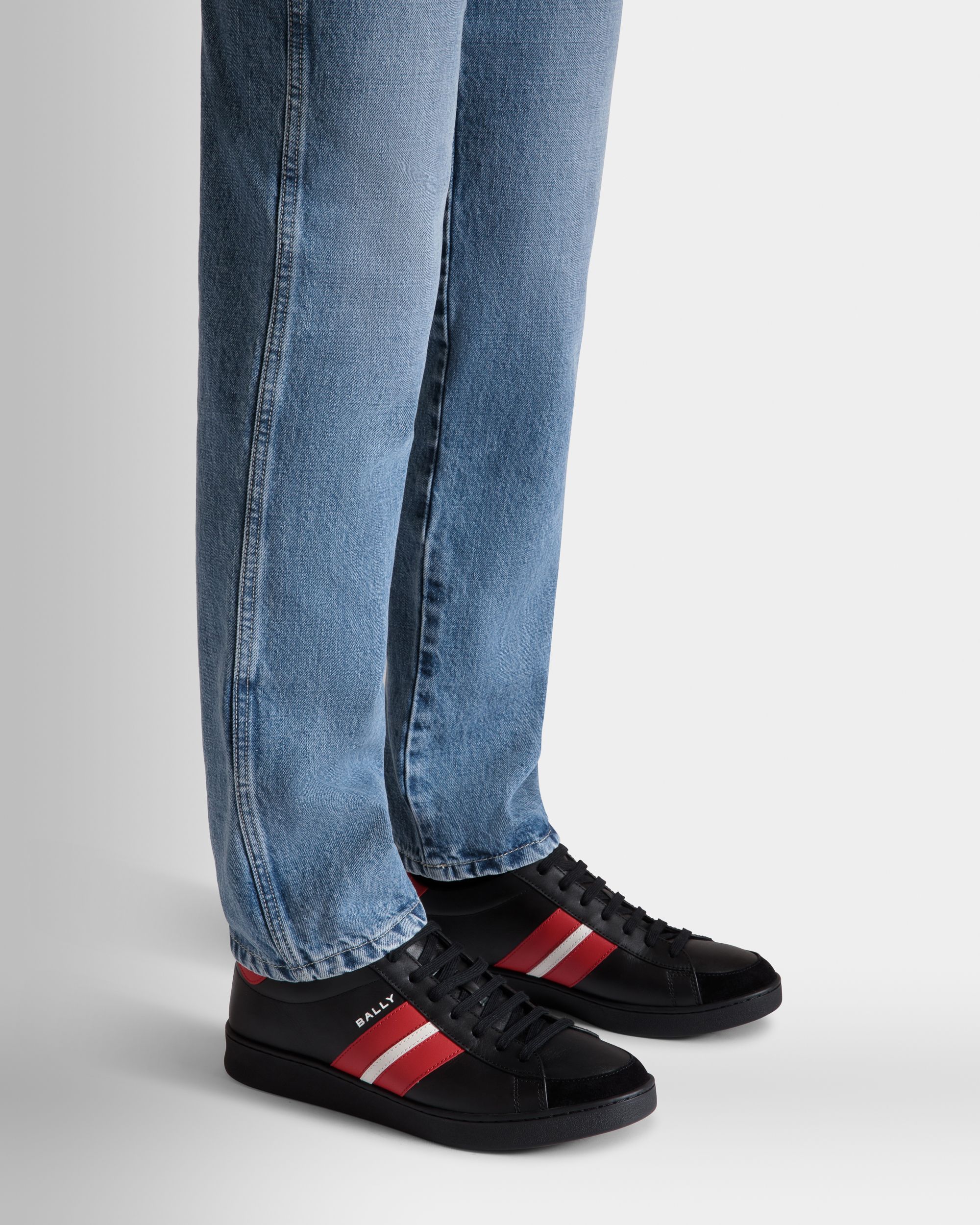 Tennis Sneaker in Black and Candy Red Leather - Image 2