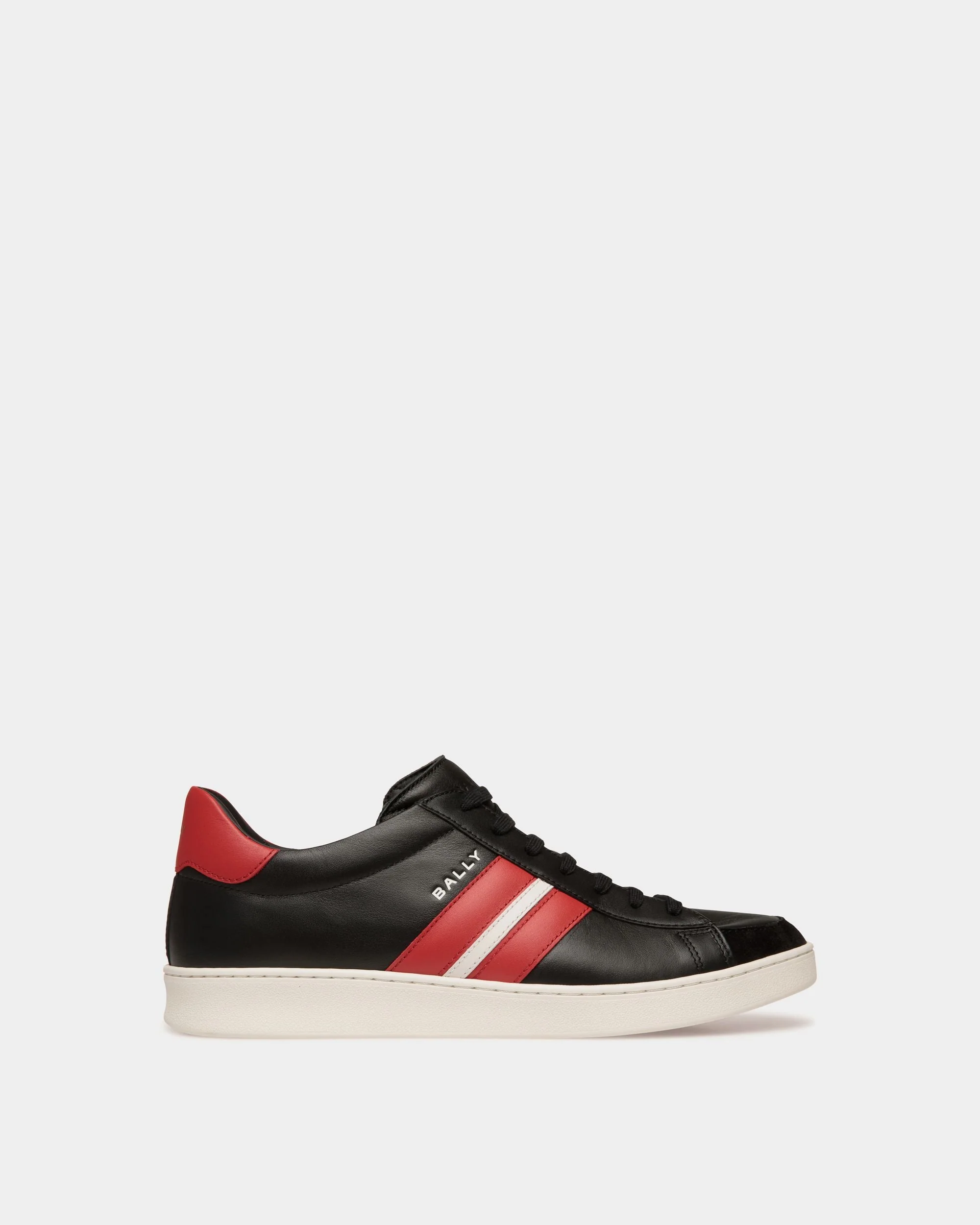 Tennis Sneaker in Black and Candy Red Leather