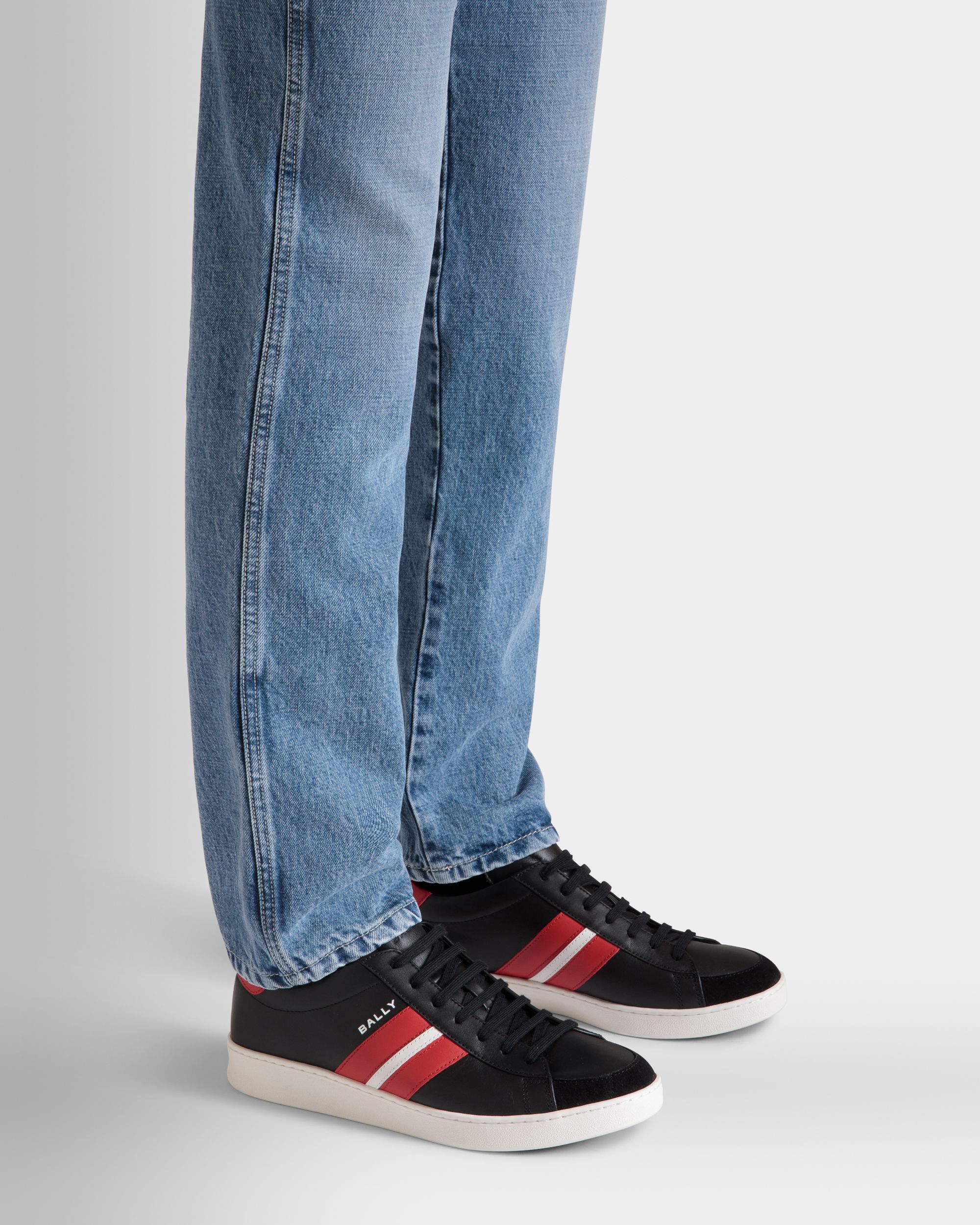 Tennis Sneaker in Black and Candy Red Leather - Image 2