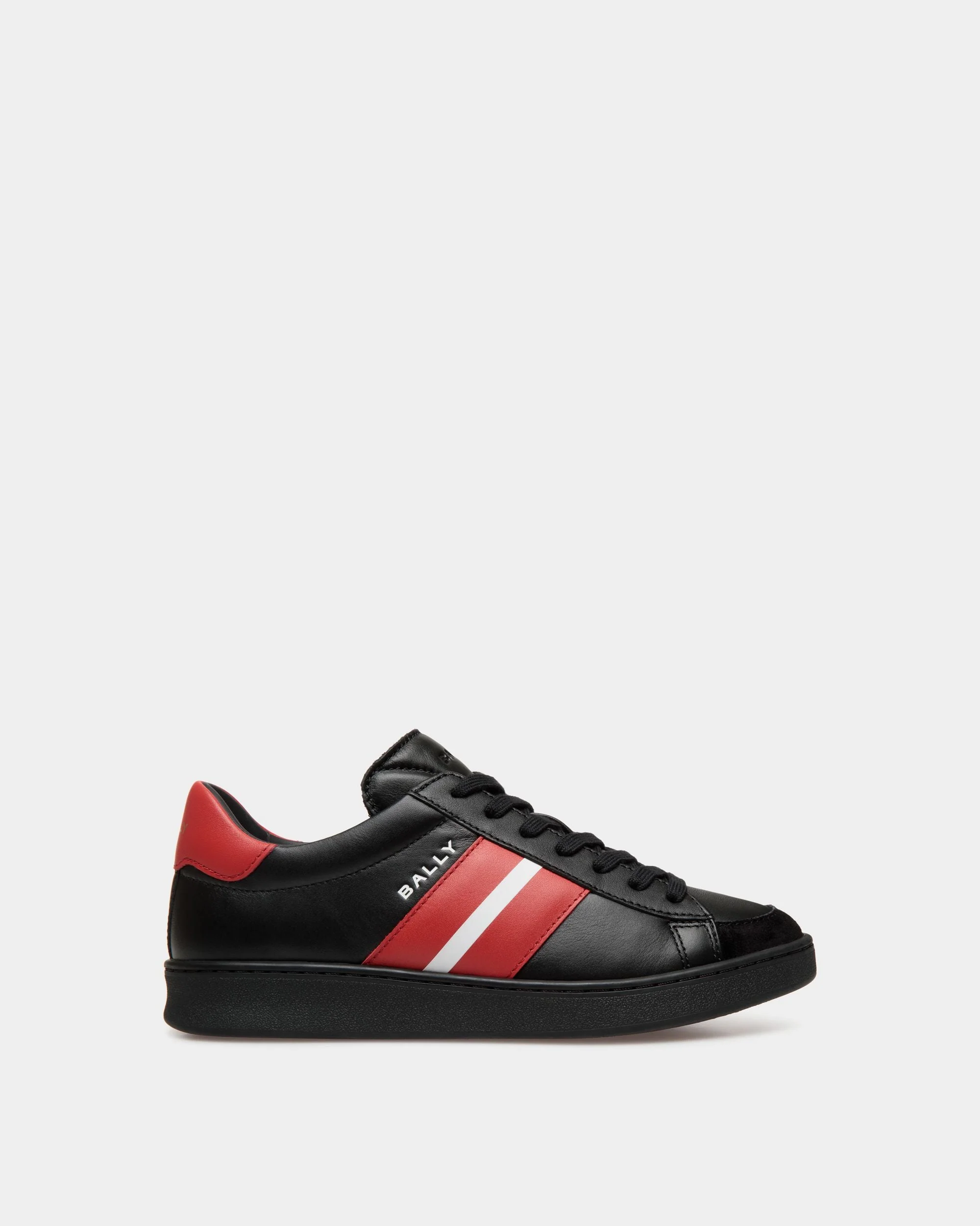 Tennis Sneaker In Black And Candy Red Leather
