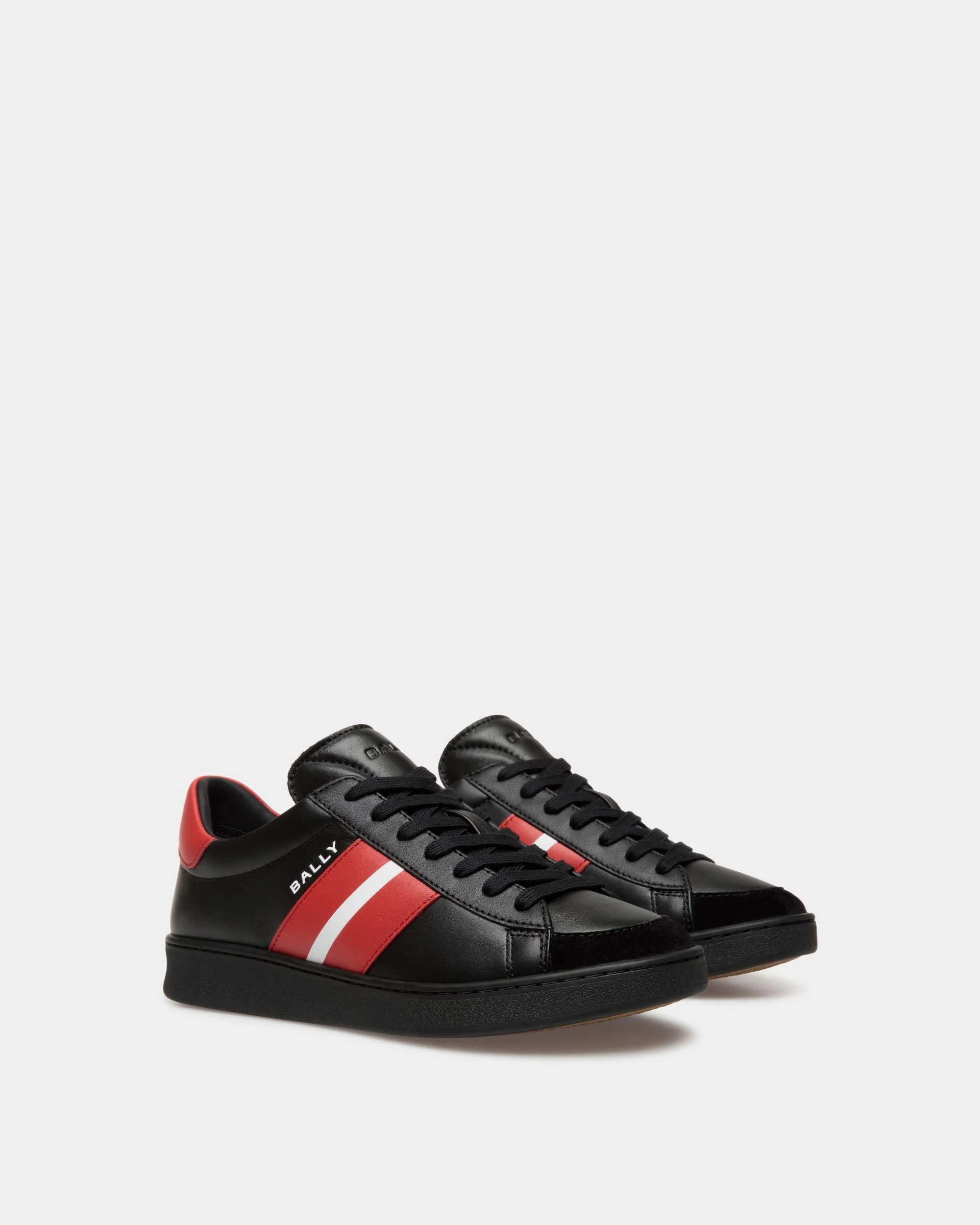 Tennis Sneaker In Black And Candy Red Leather - Image 2