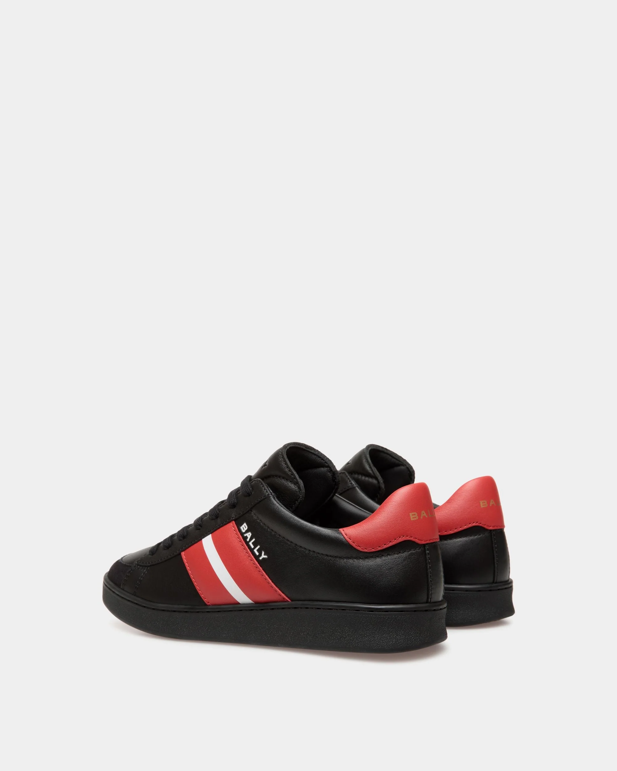 Tennis Sneaker In Black And Candy Red Leather - Image 3