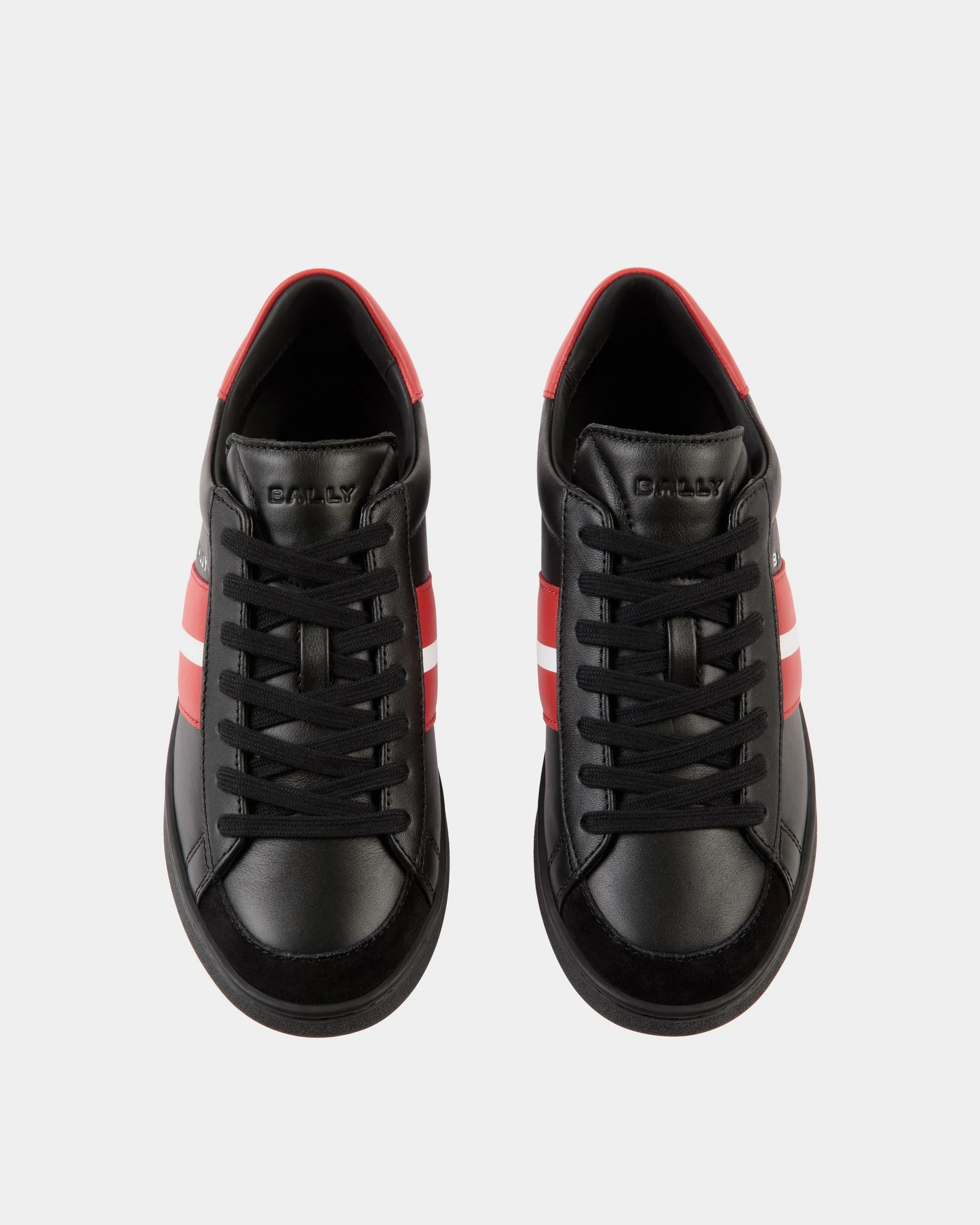 Tennis Sneaker In Black And Candy Red Leather - Image 4