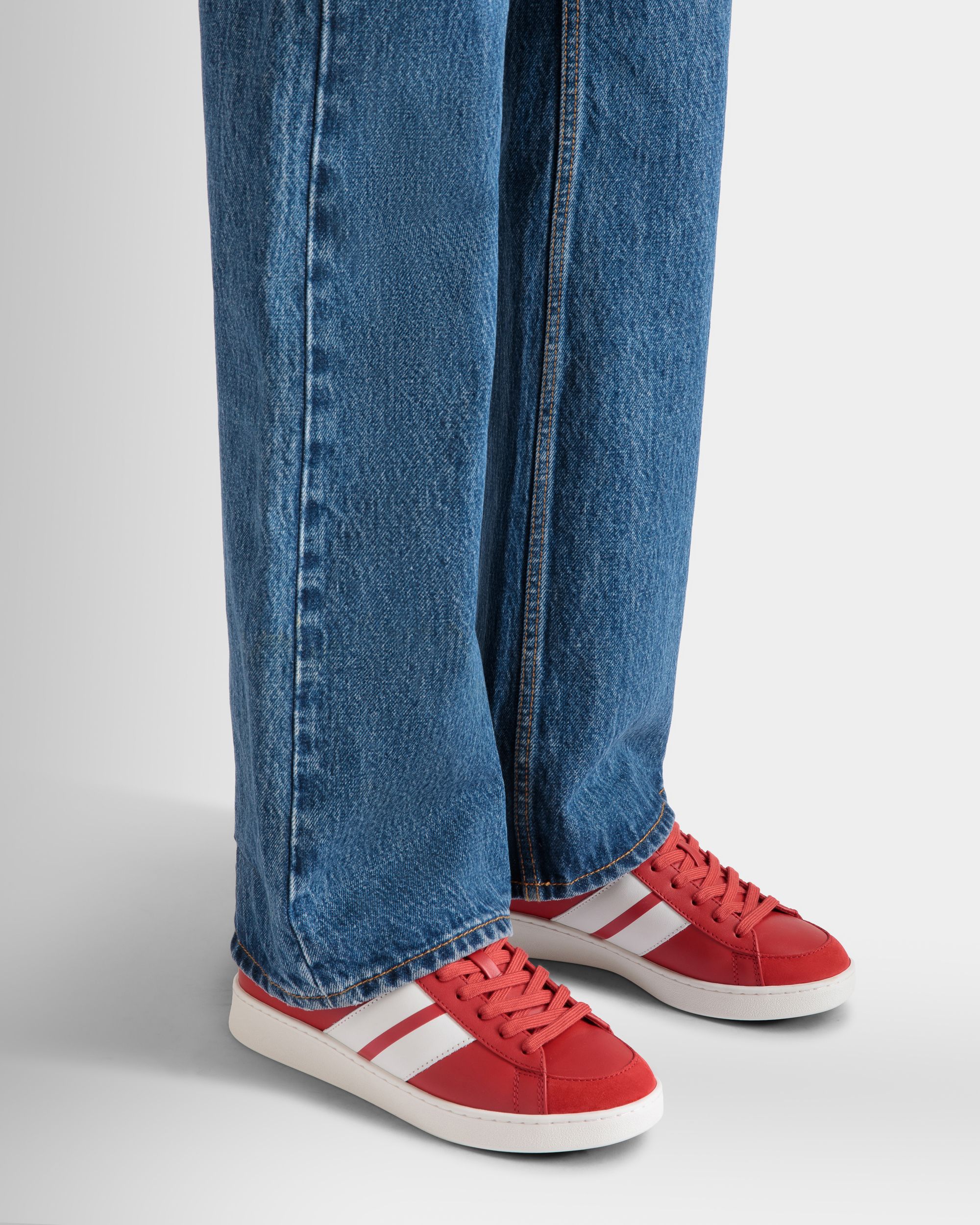 Tennis Sneaker In Candy Red And White Leather - Image 2