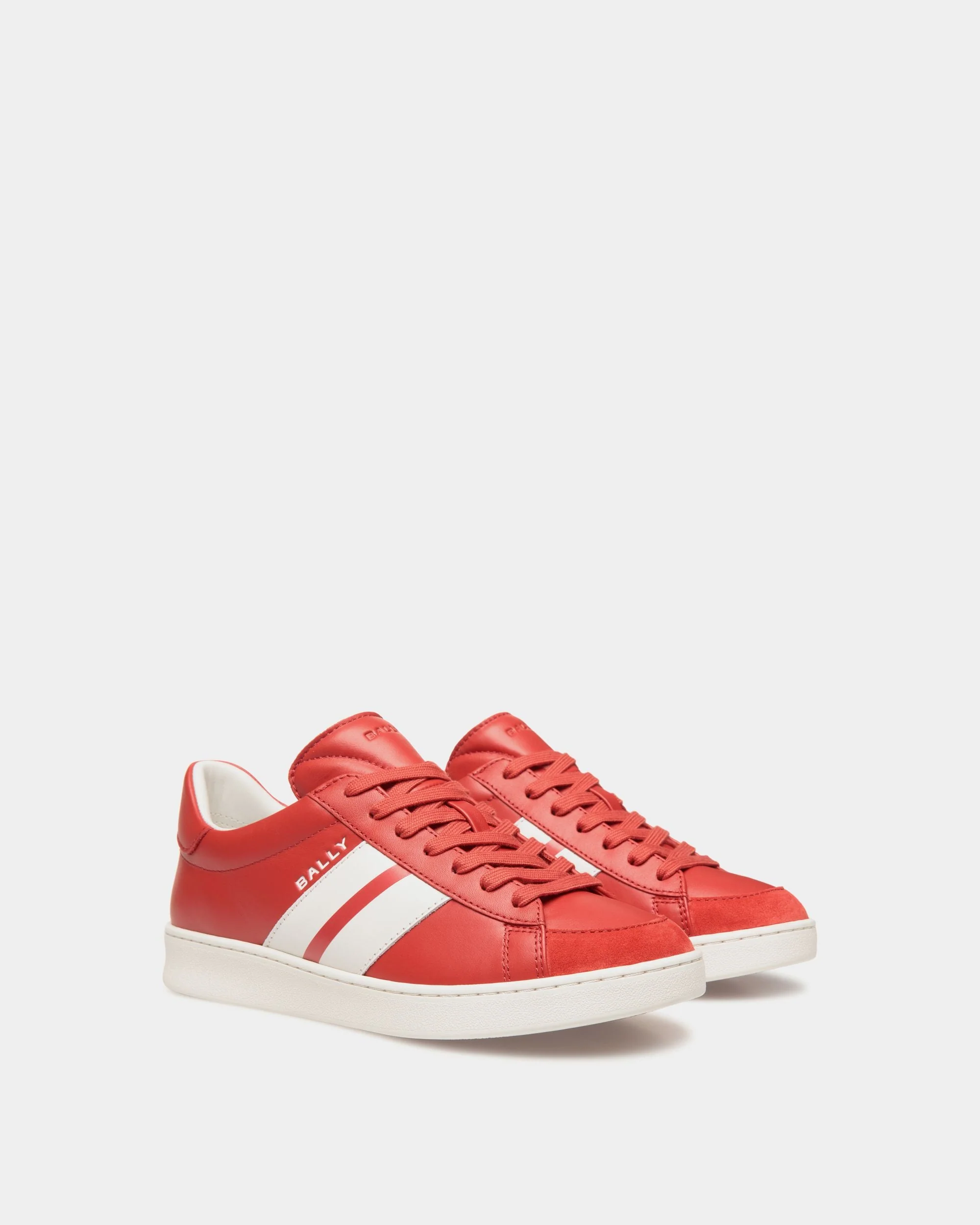 Tennis Sneaker In Candy Red And White Leather - Image 3
